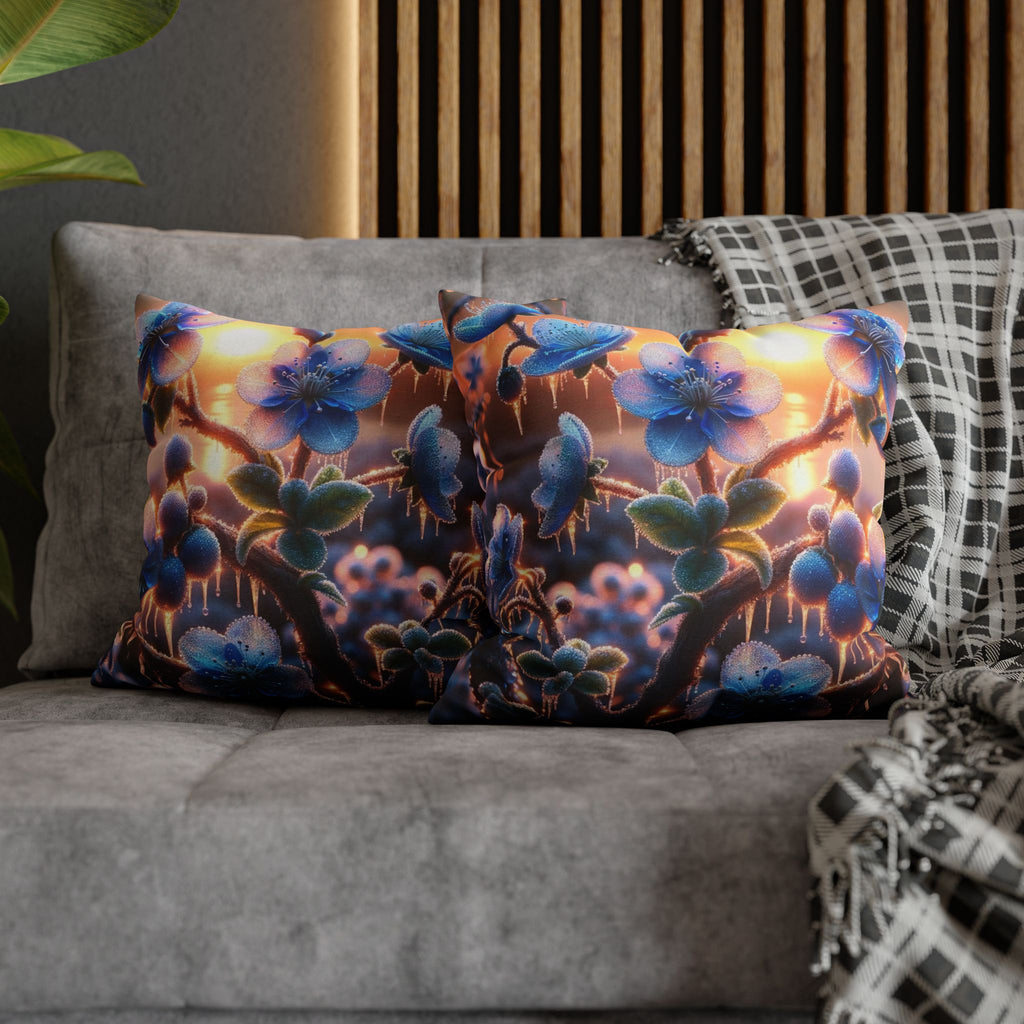 Pillowcase with Blue Flowers and Diamonds