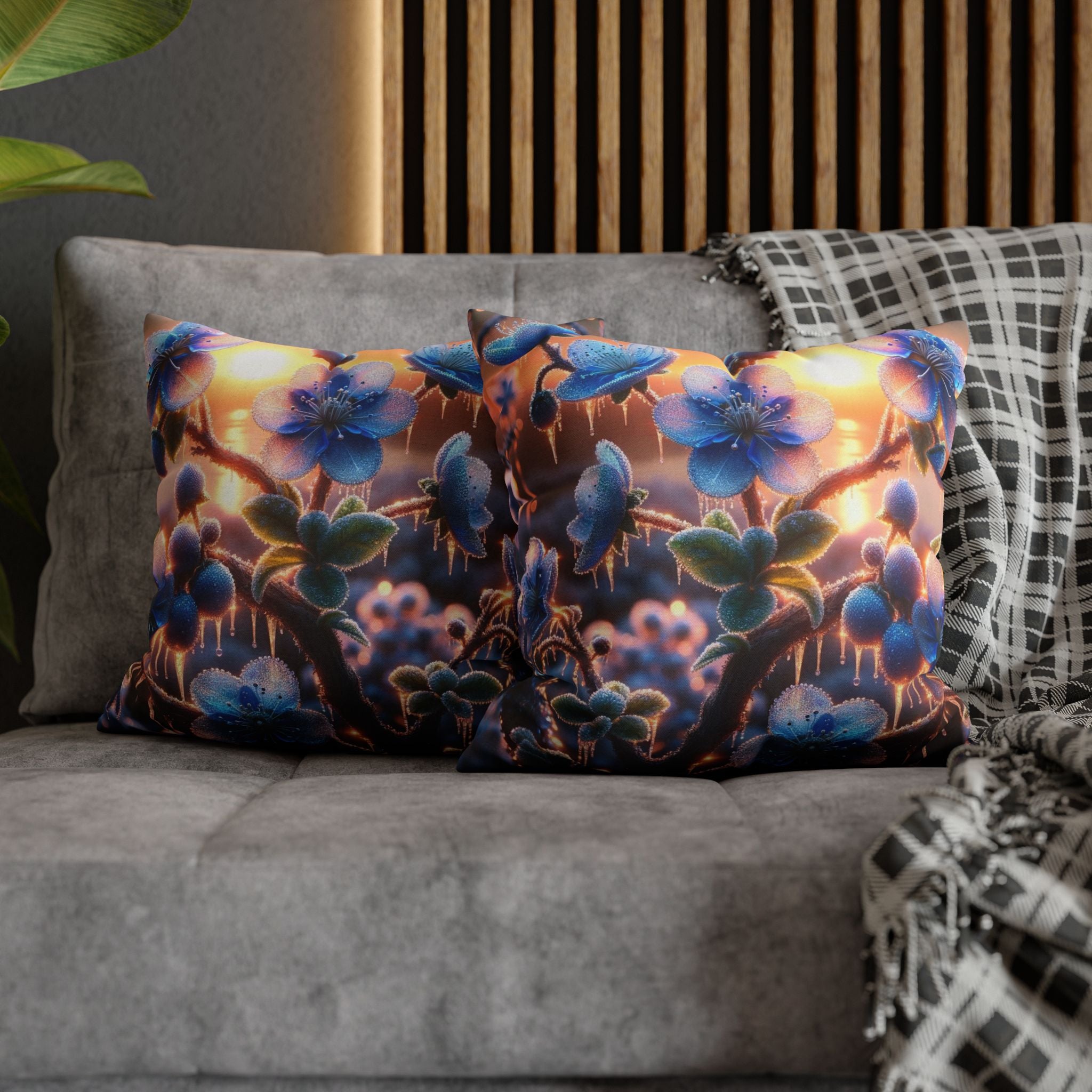 Pillowcase with Blue Flowers and Diamonds