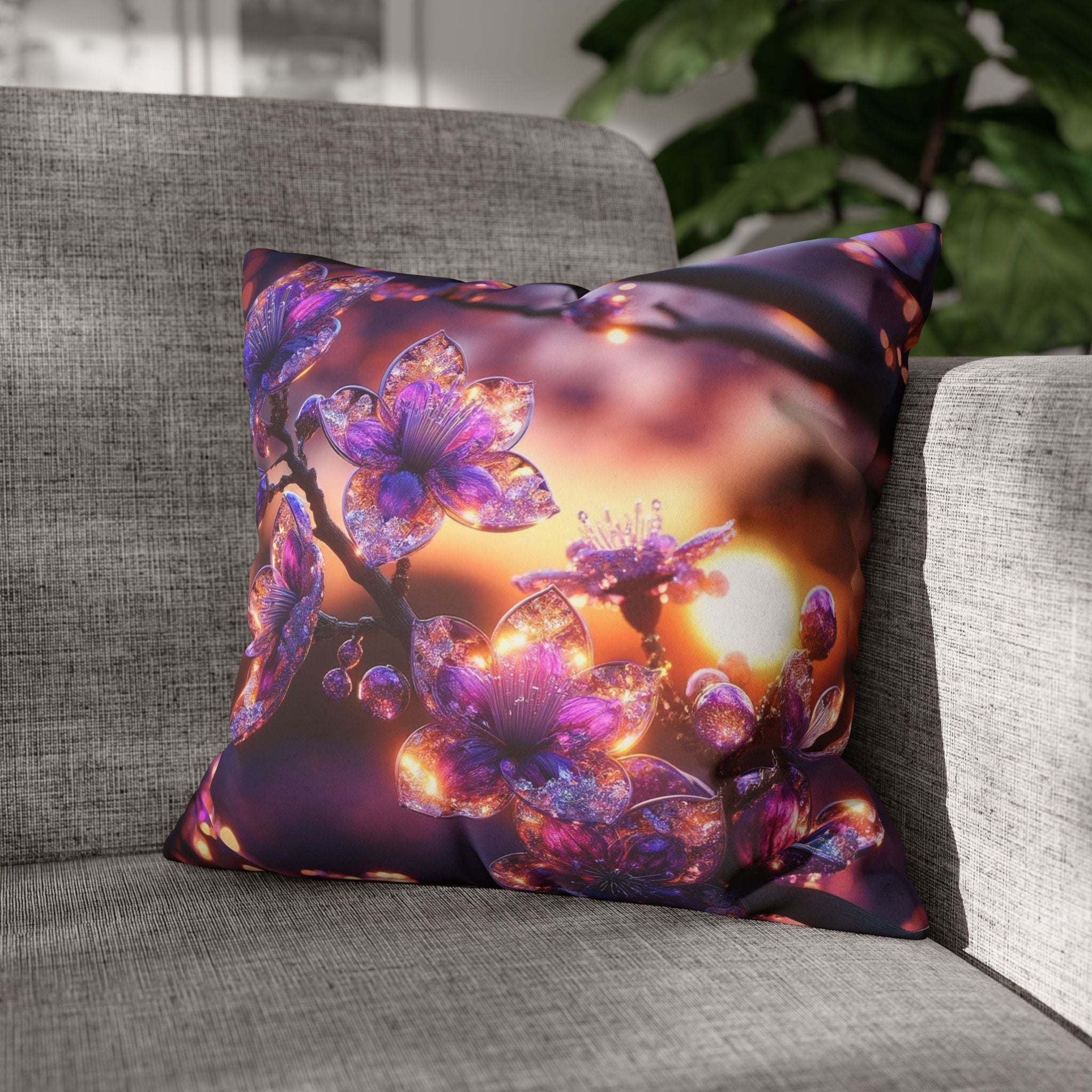 Purple crystal flowers - Suede Square Pillowcase