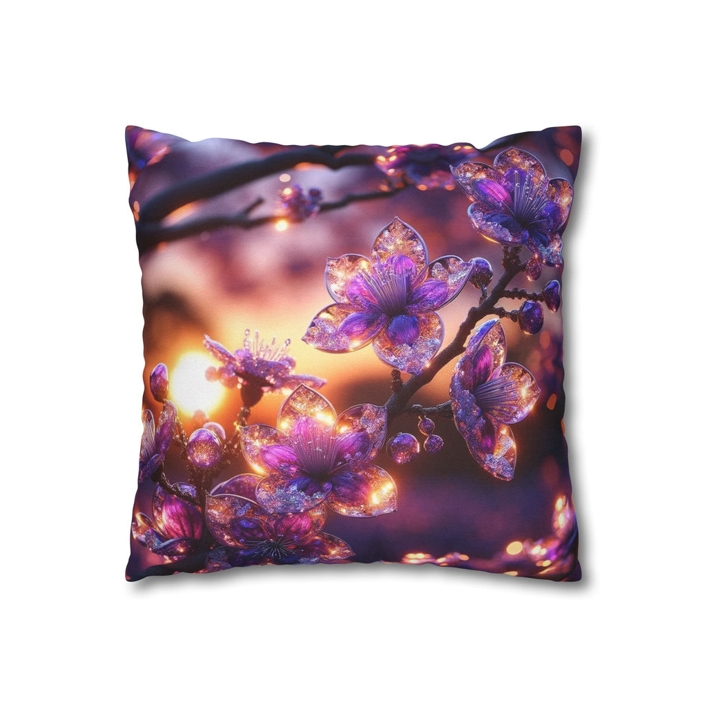 Purple diamond flowers (in sunset) - Polyester Square Pillowcase