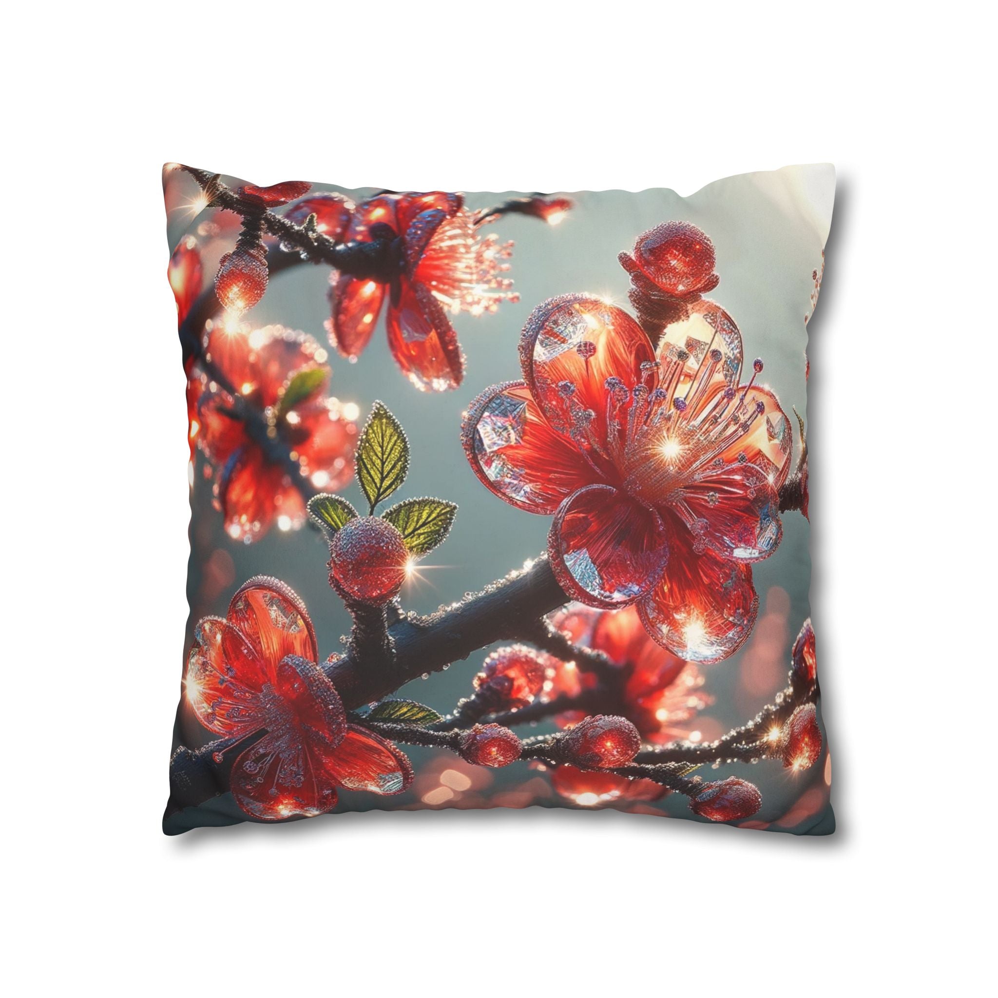 Red diamond flowers (at sunrise) - Suede Square Pillowcase