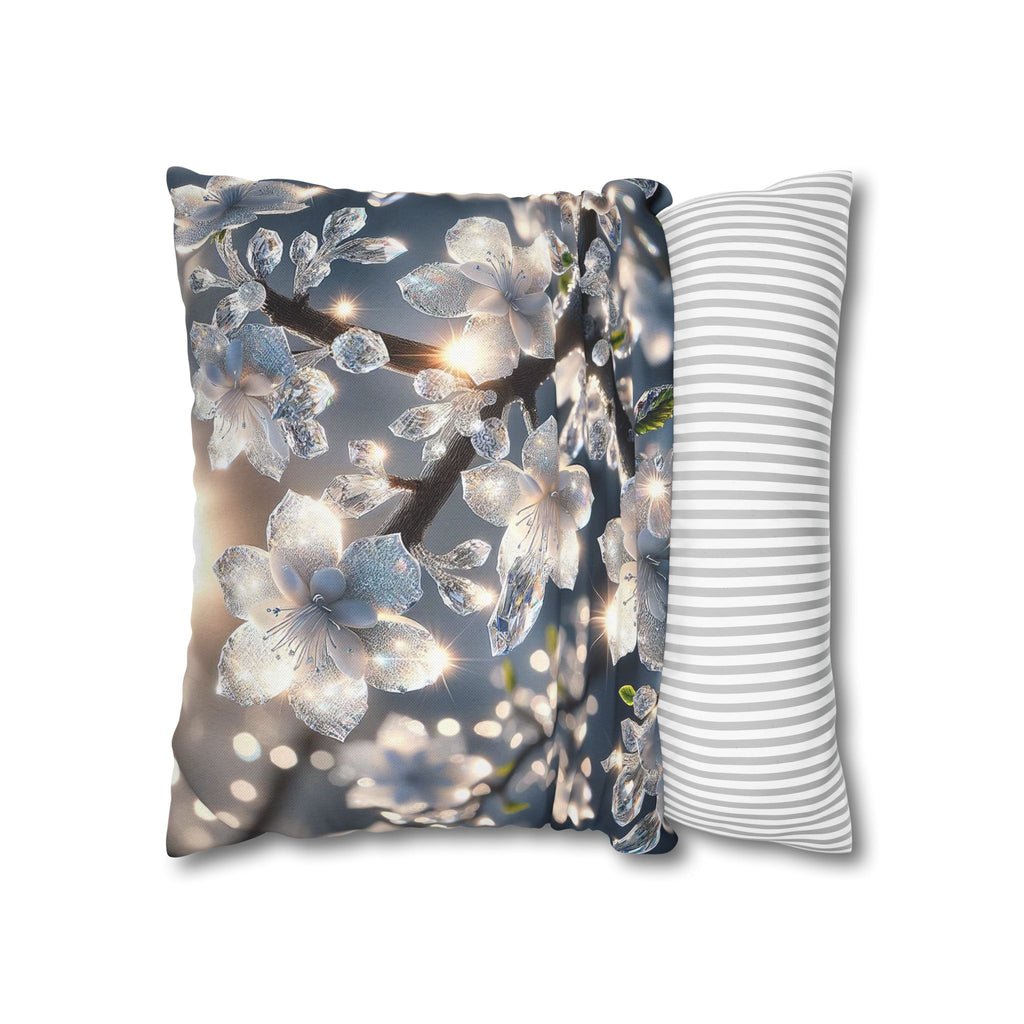 Silver-coloured flowers on grey background - Polyester Square Pillowcase