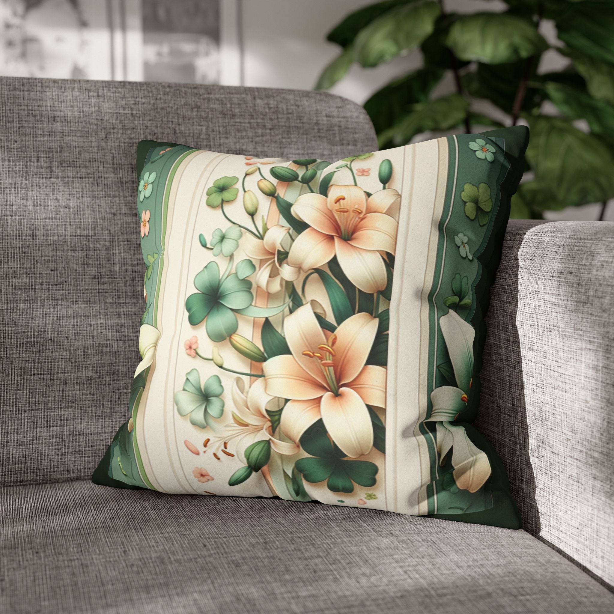 Green and white lilies - Suede Square Pillowcase