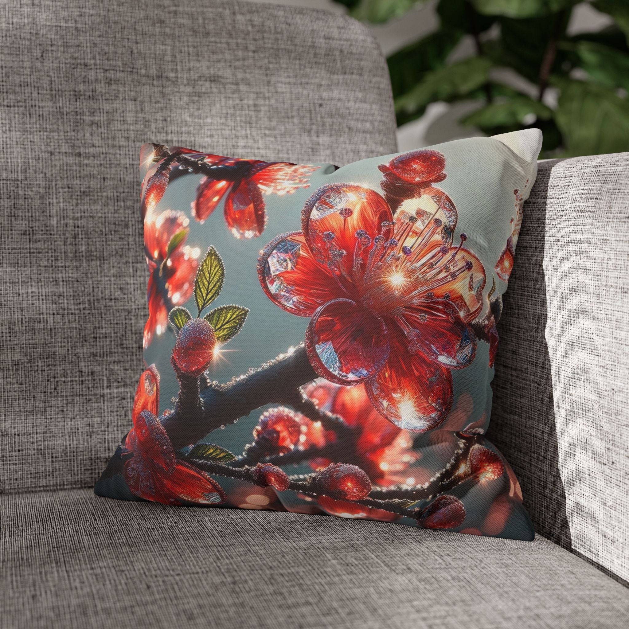 Diamond-red flowers - Polyester Square Pillowcase