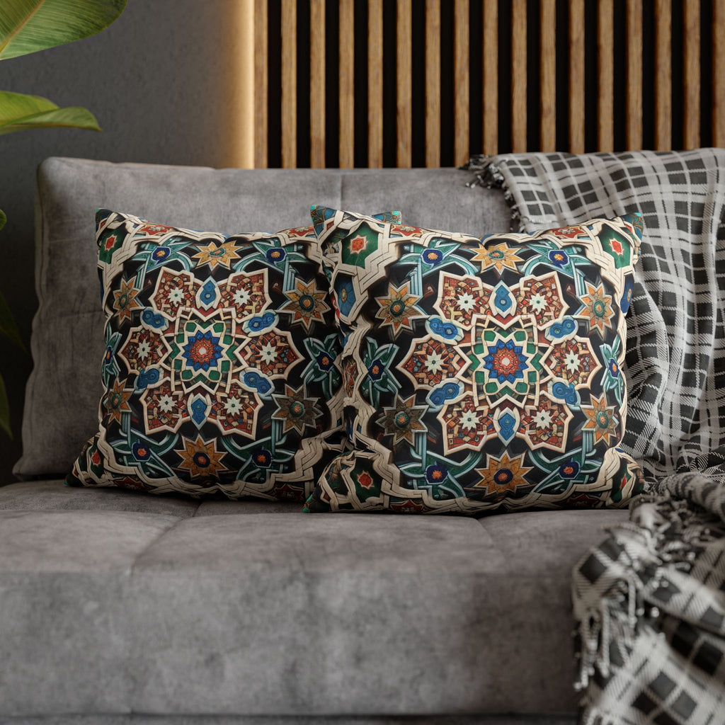 Persian Art , orange-blue - Polyester Square Pillowcase
