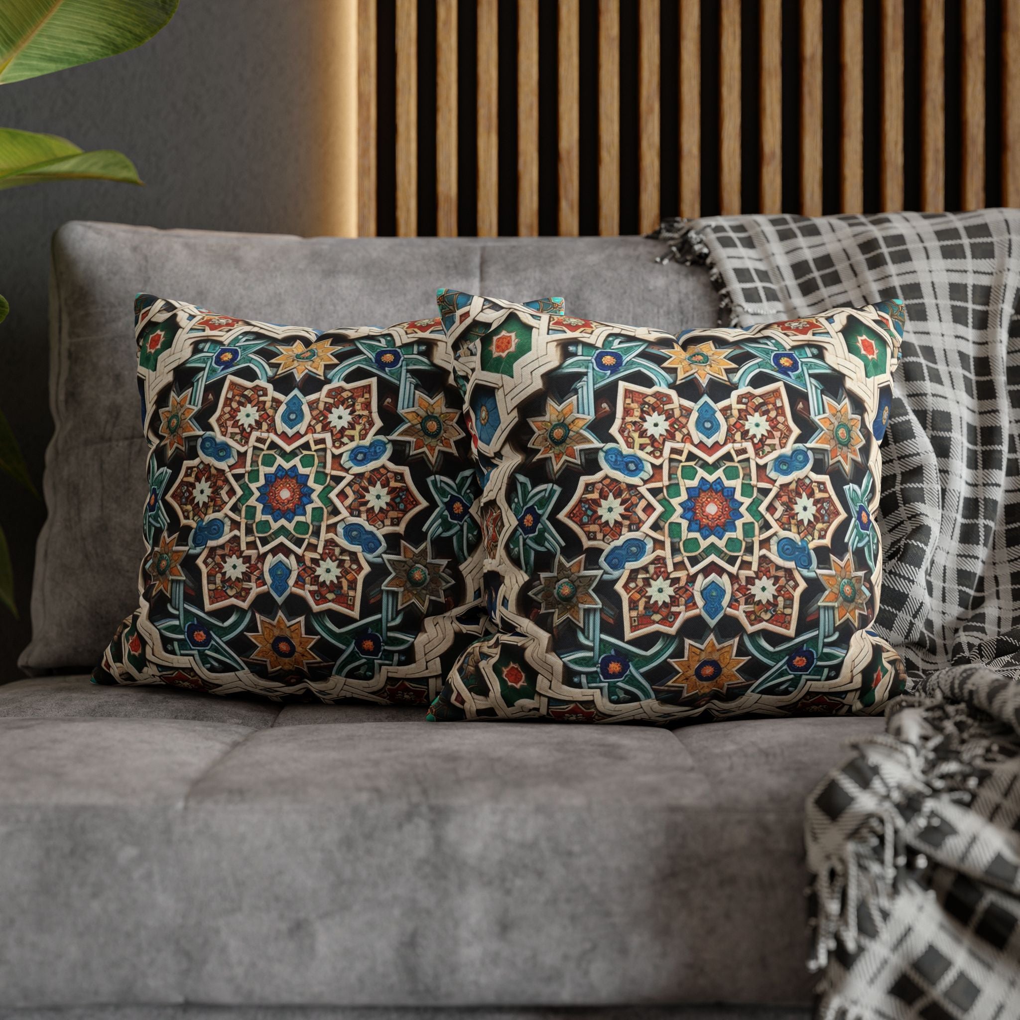 Persian Art , orange-blue - Polyester Square Pillowcase