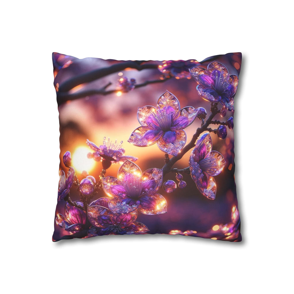Purple crystal flowers - Suede Square Pillowcase
