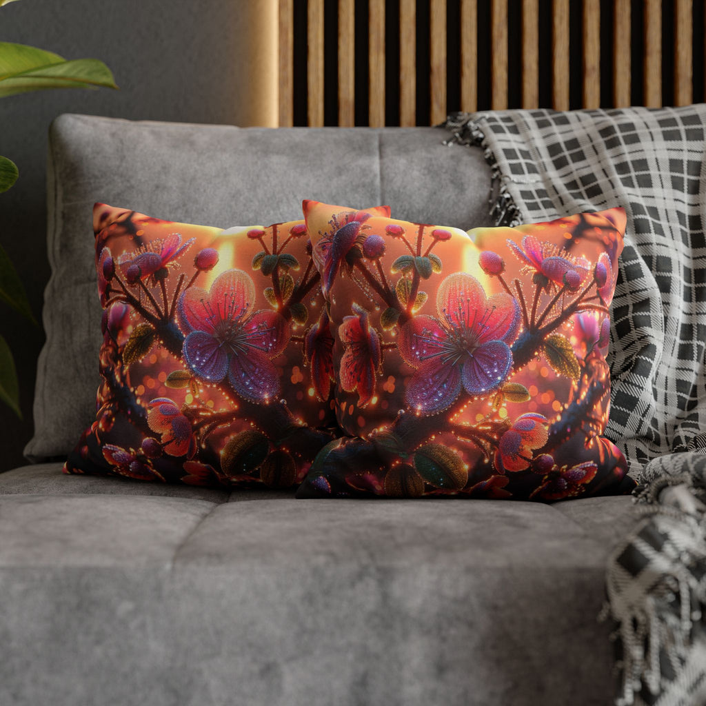 Multiple sized Pink flowers - Polyester Square Pillowcase