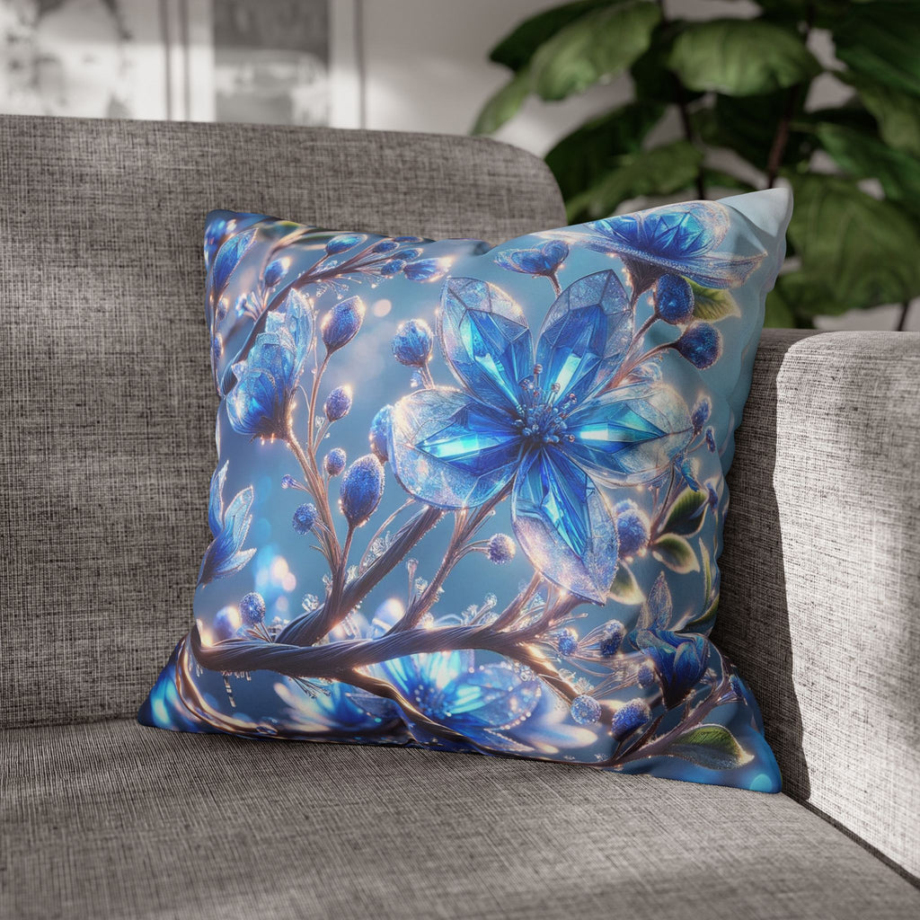 Blue, diamond flowers (with blue background) - Suede Square Pillowcase