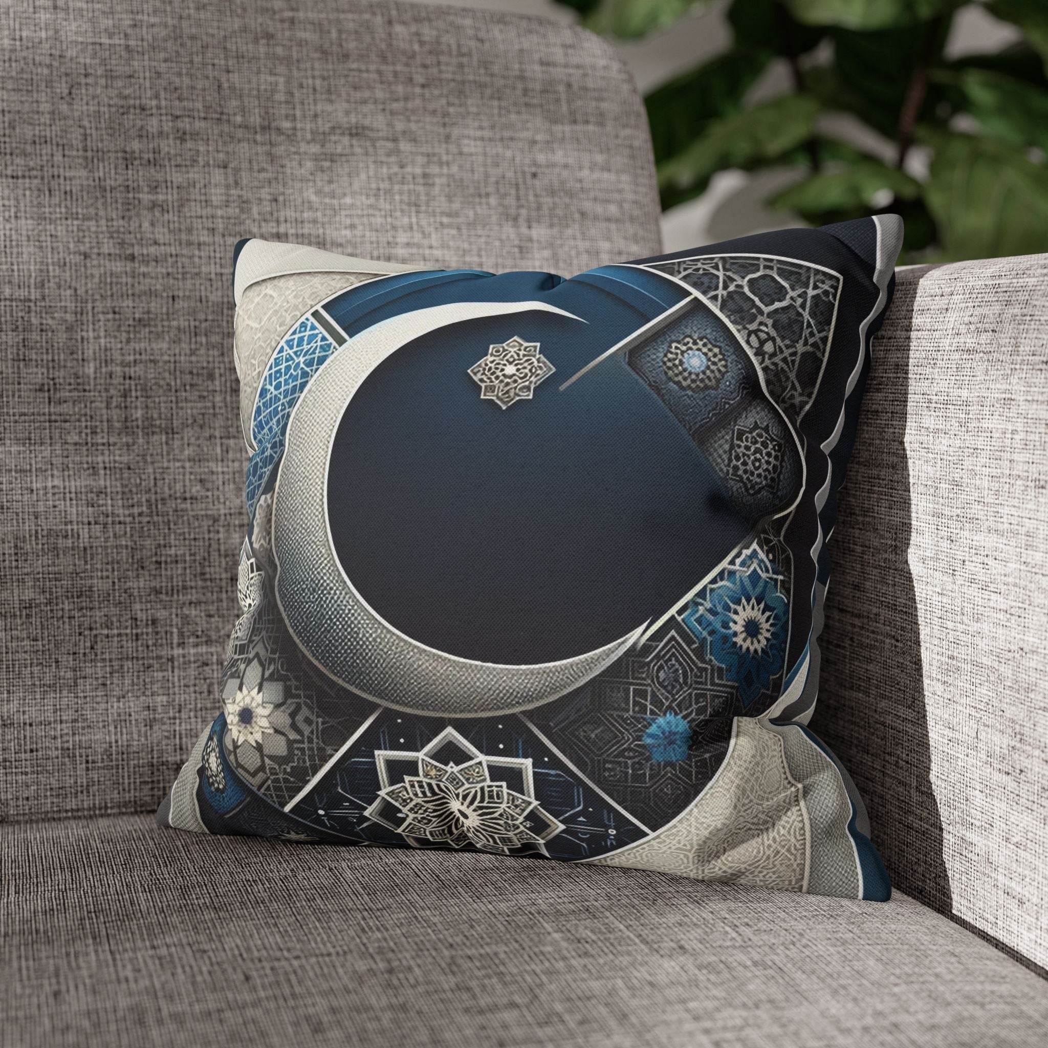 Islamic Art, Silver-blue - Polyester Square Pillowcase