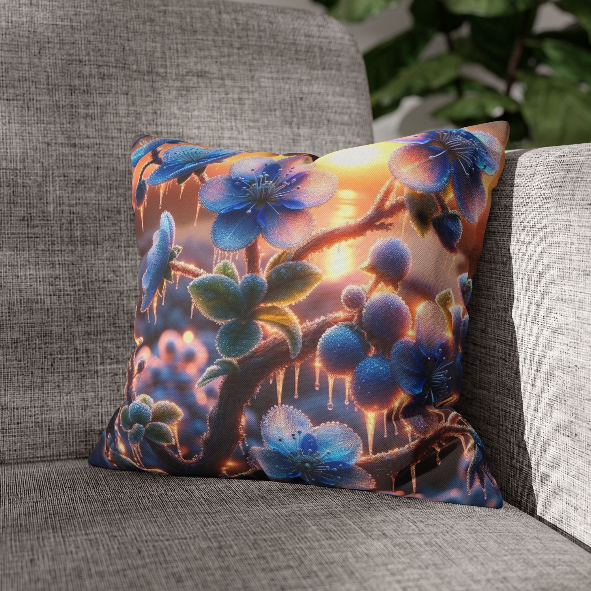 Pillowcase with Blue Flowers and Diamonds