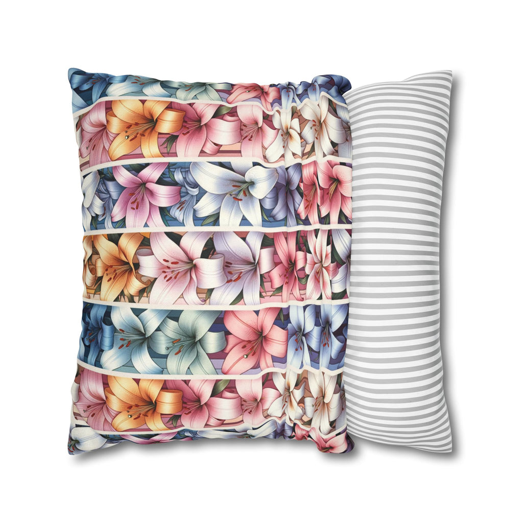 Pastel coloured Lilies in columns - Polyester Square Pillowcase