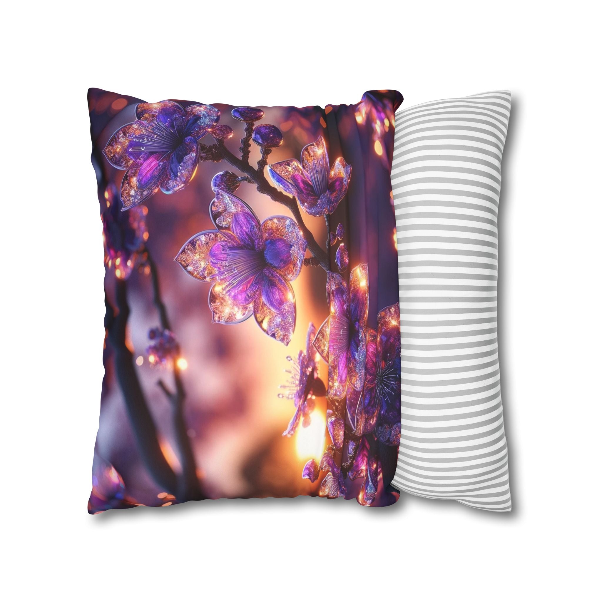 Purple crystal flowers - Suede Square Pillowcase