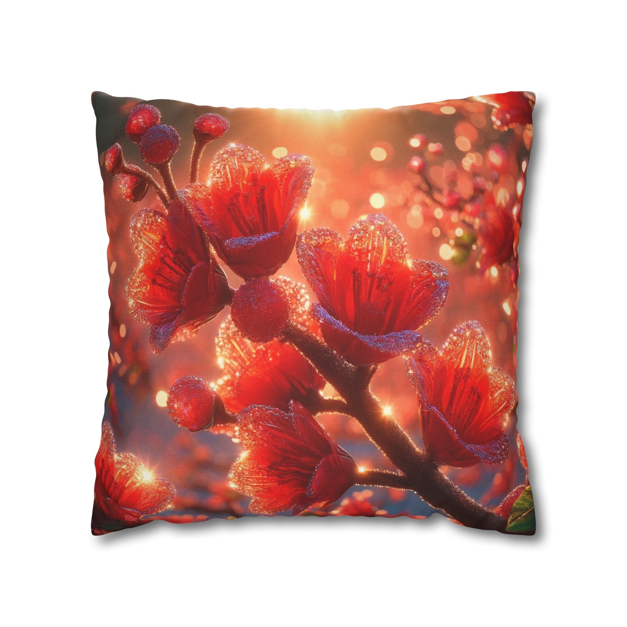 Red-diamond flowers (on red background) -  Polyester Square Pillowcase