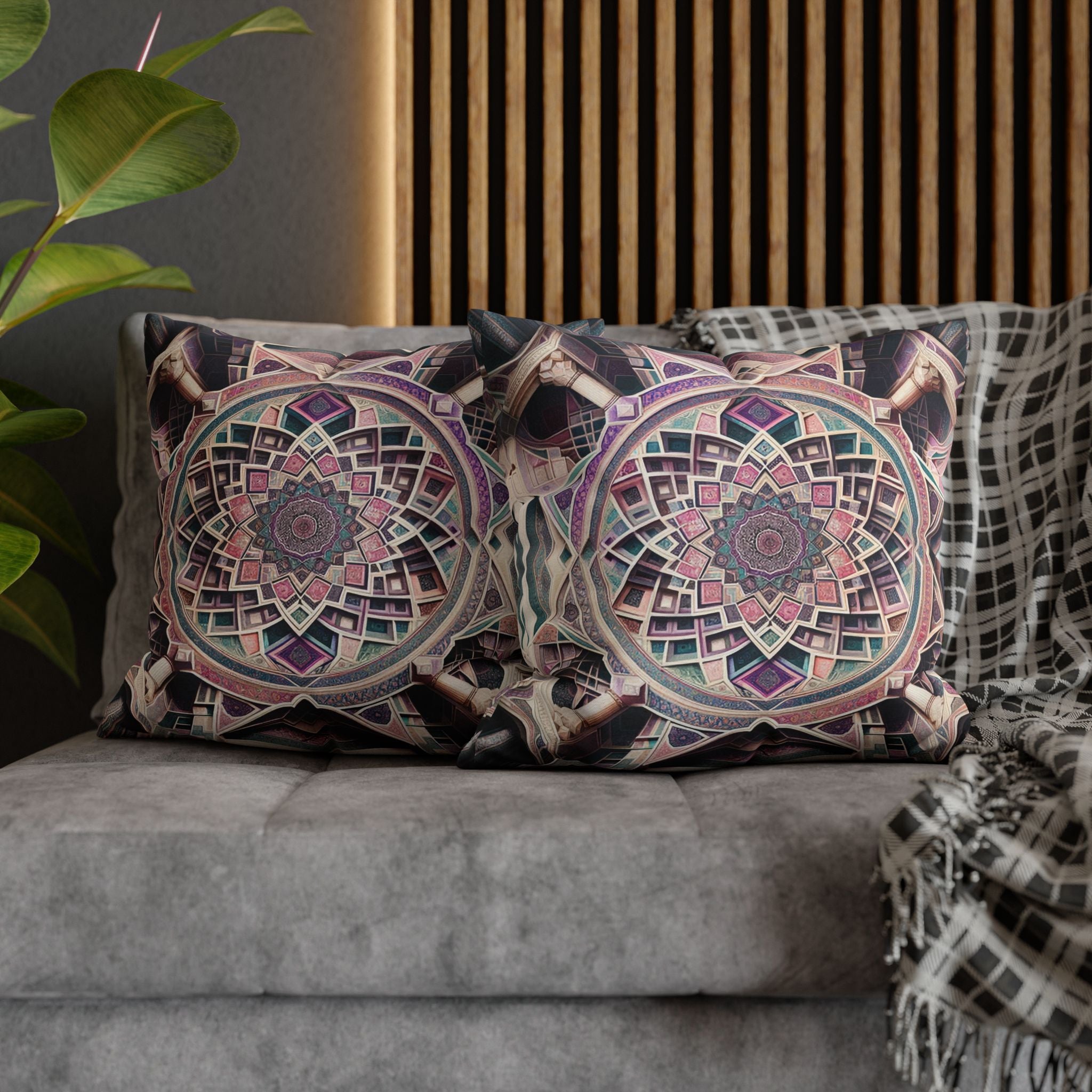 Persian art, grey-pink - Polyester Square Pillowcase
