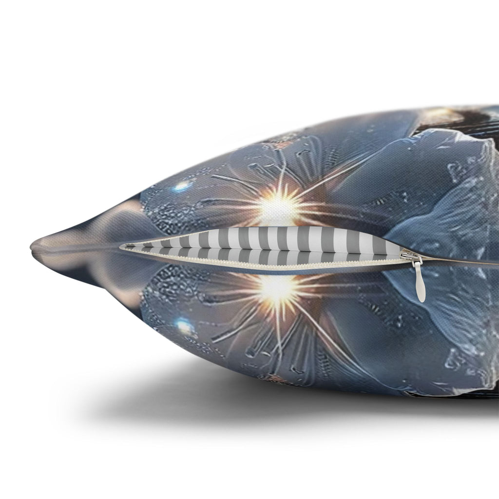 Silver-coloured flowers on grey background - Polyester Square Pillowcase