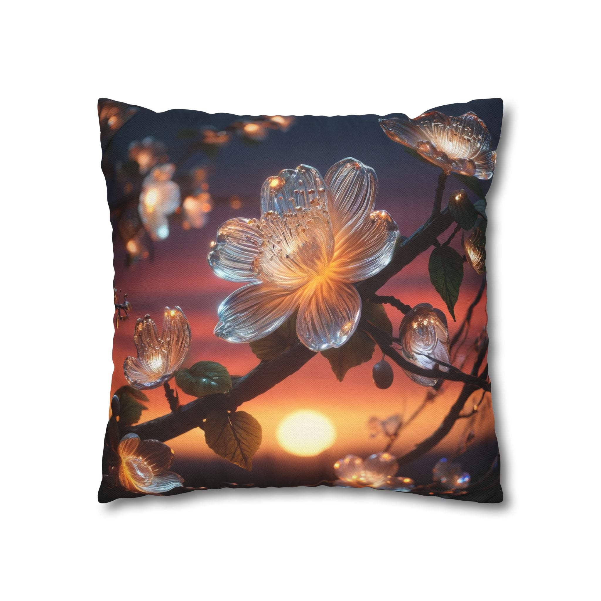 Diamond-white flowers (in sunset) - Polyester Square Pillowcase