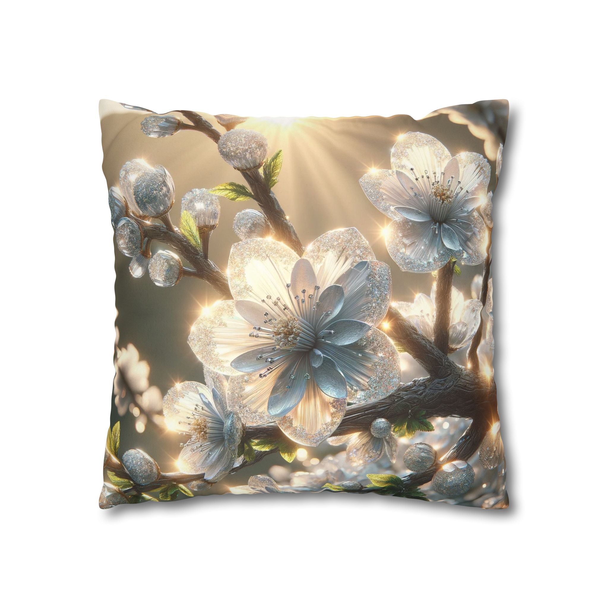 Big silver and white flowers - Suede Square Pillowcase