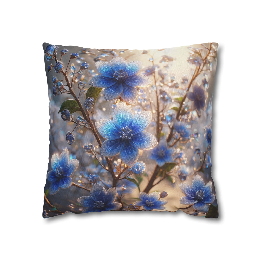 Blue, diamond flowers (4) - Polyester Square Pillowcase
