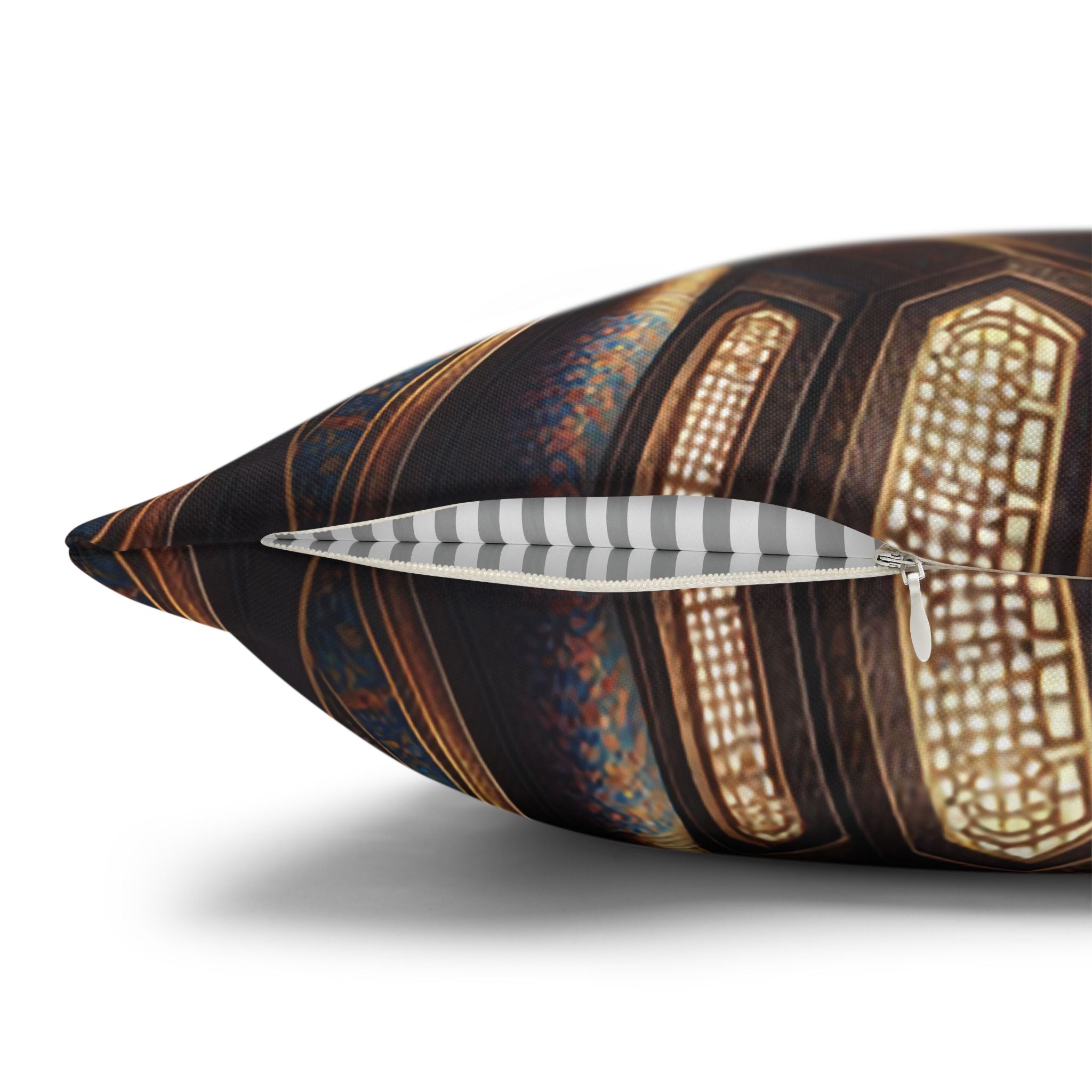 Persian art, brown-blue - Polyester Square Pillowcase