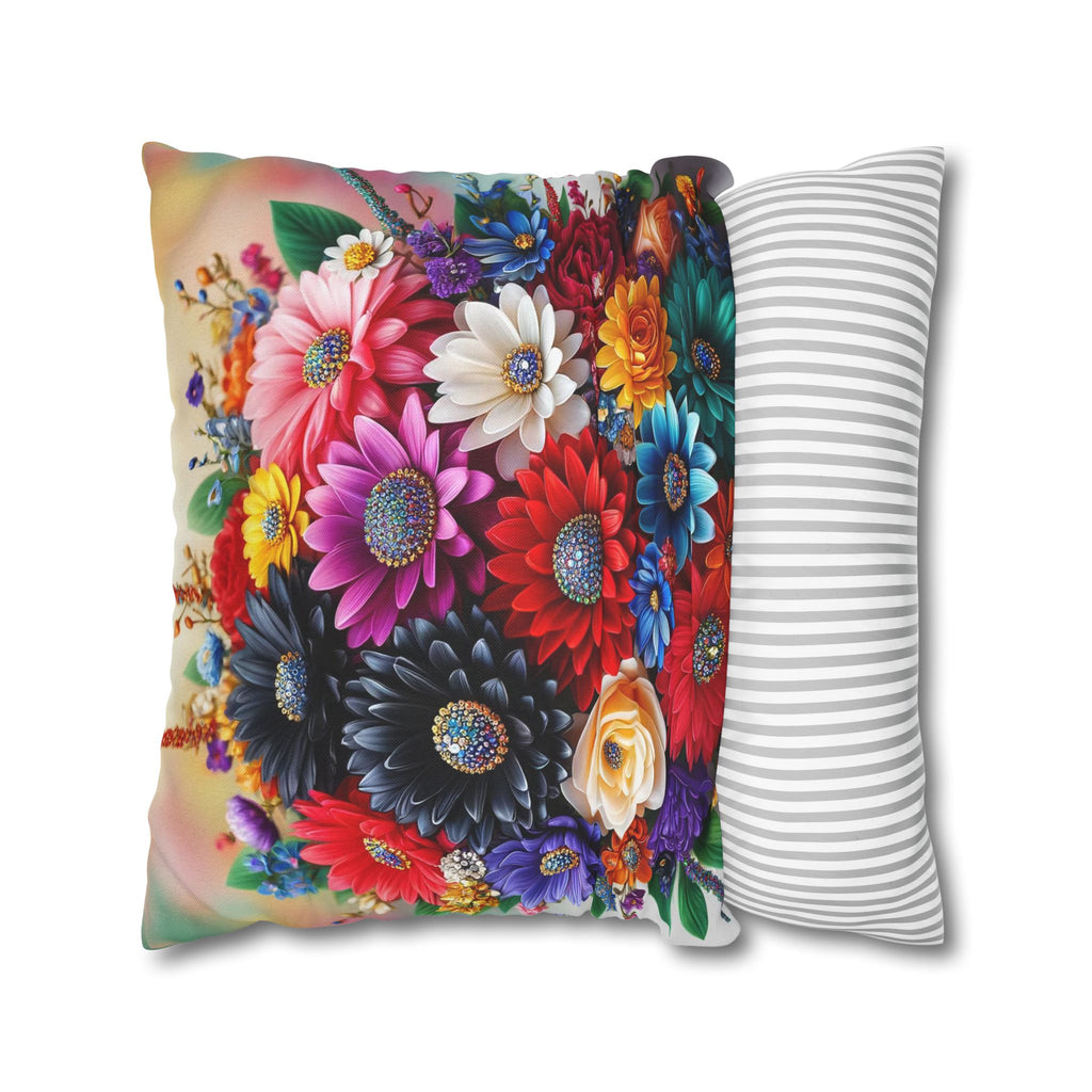 Colourful Bouquet (with diamonds) - Polyester Square Pillowcase
