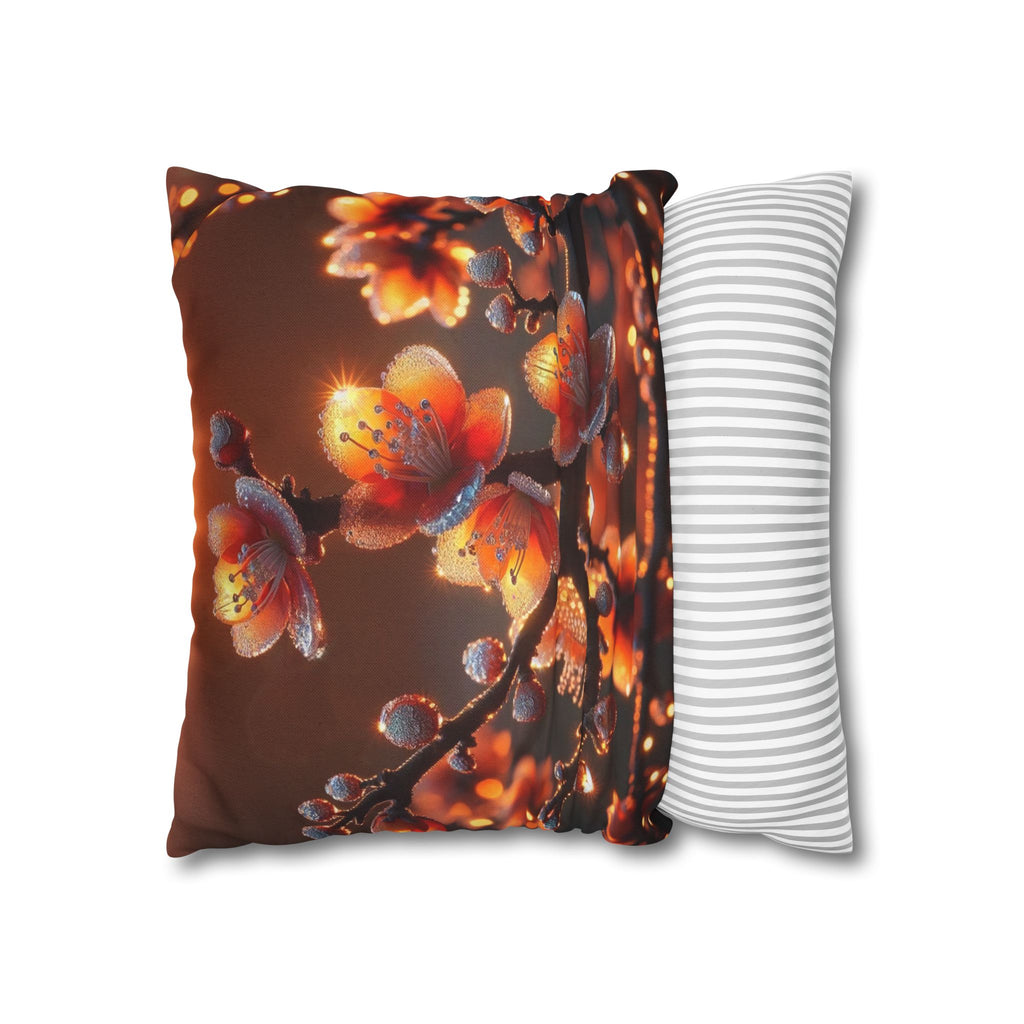 Orange flowers (brown background) - Polyester Square Pillowcase
