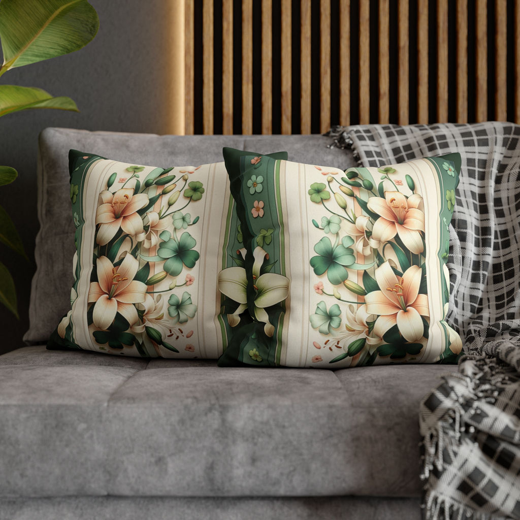 Green and white lilies - Suede Square Pillowcase