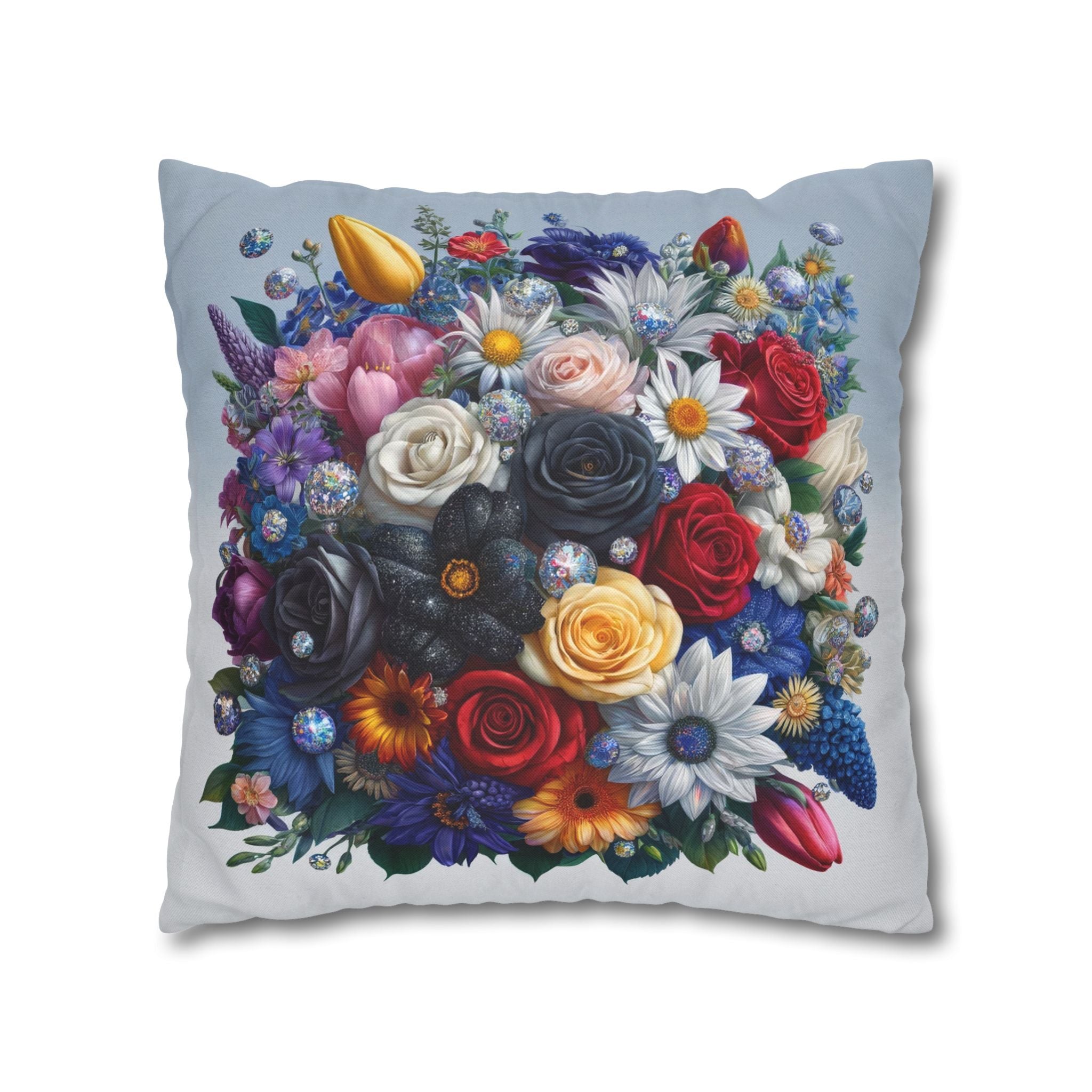 Colourful Bouquet (light-blue background) - Polyester Square Pillowcase