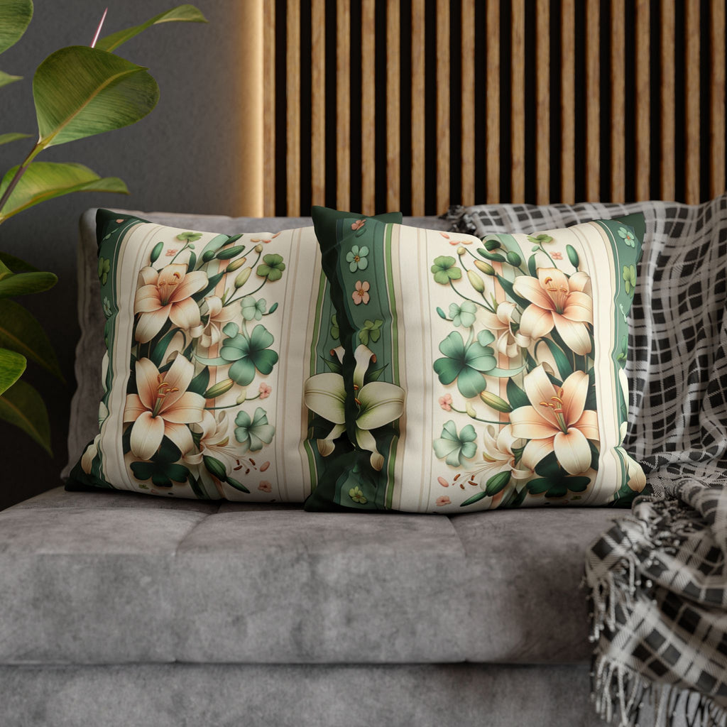 Green and white lilies - Suede Square Pillowcase