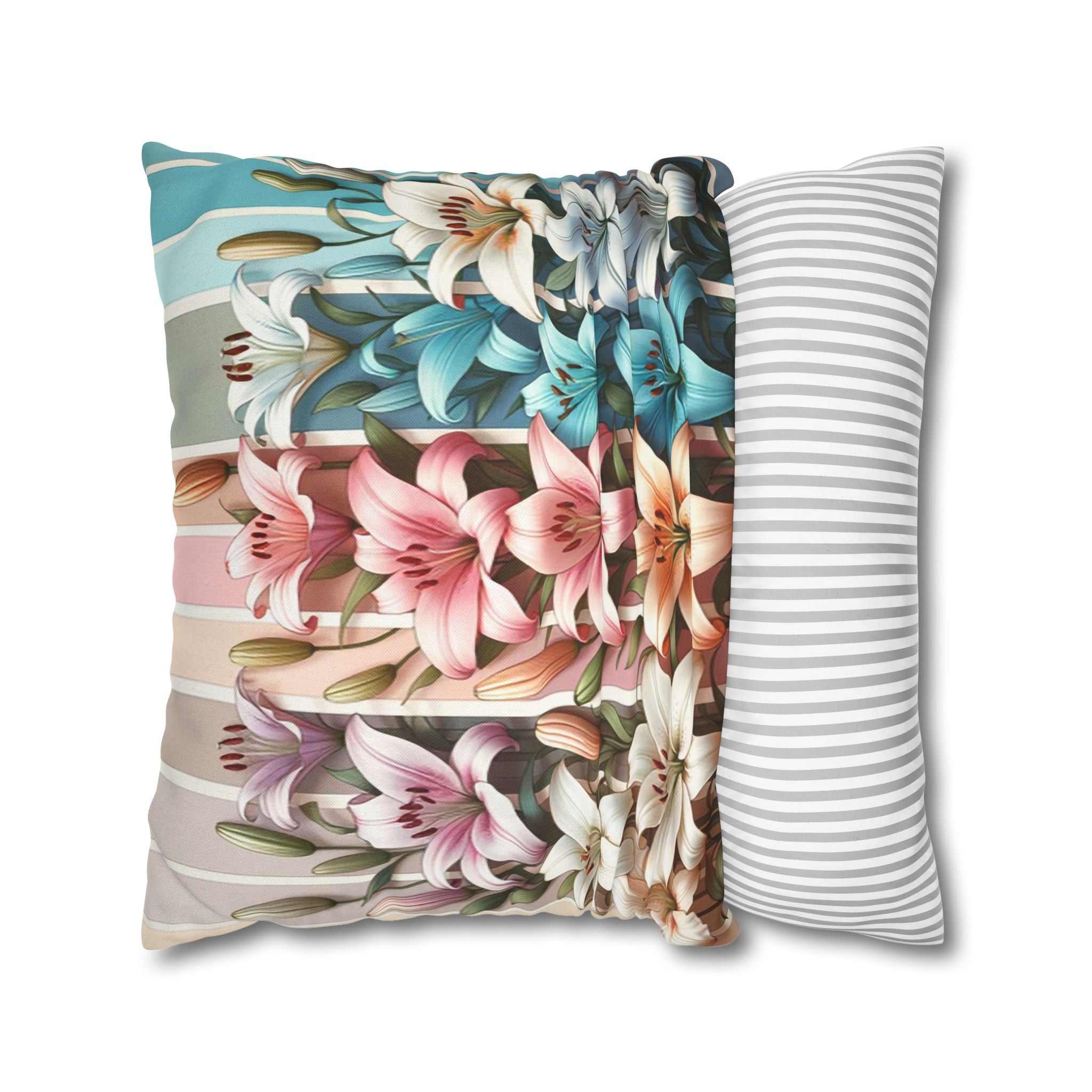 Colourful Lilies in line - Polyester Square Pillowcase
