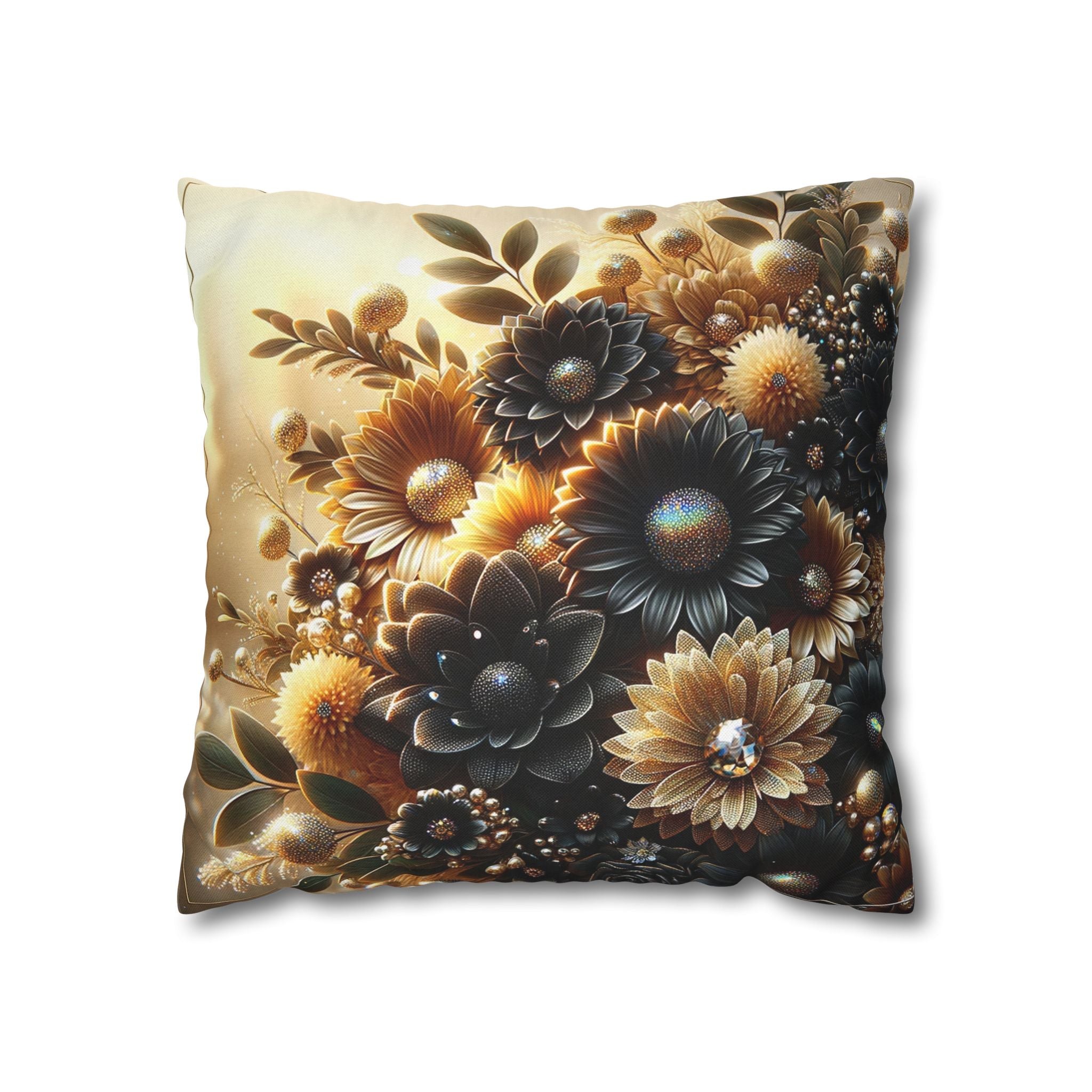 Black-golden Bouquet (2) - Polyester Square Pillowcase