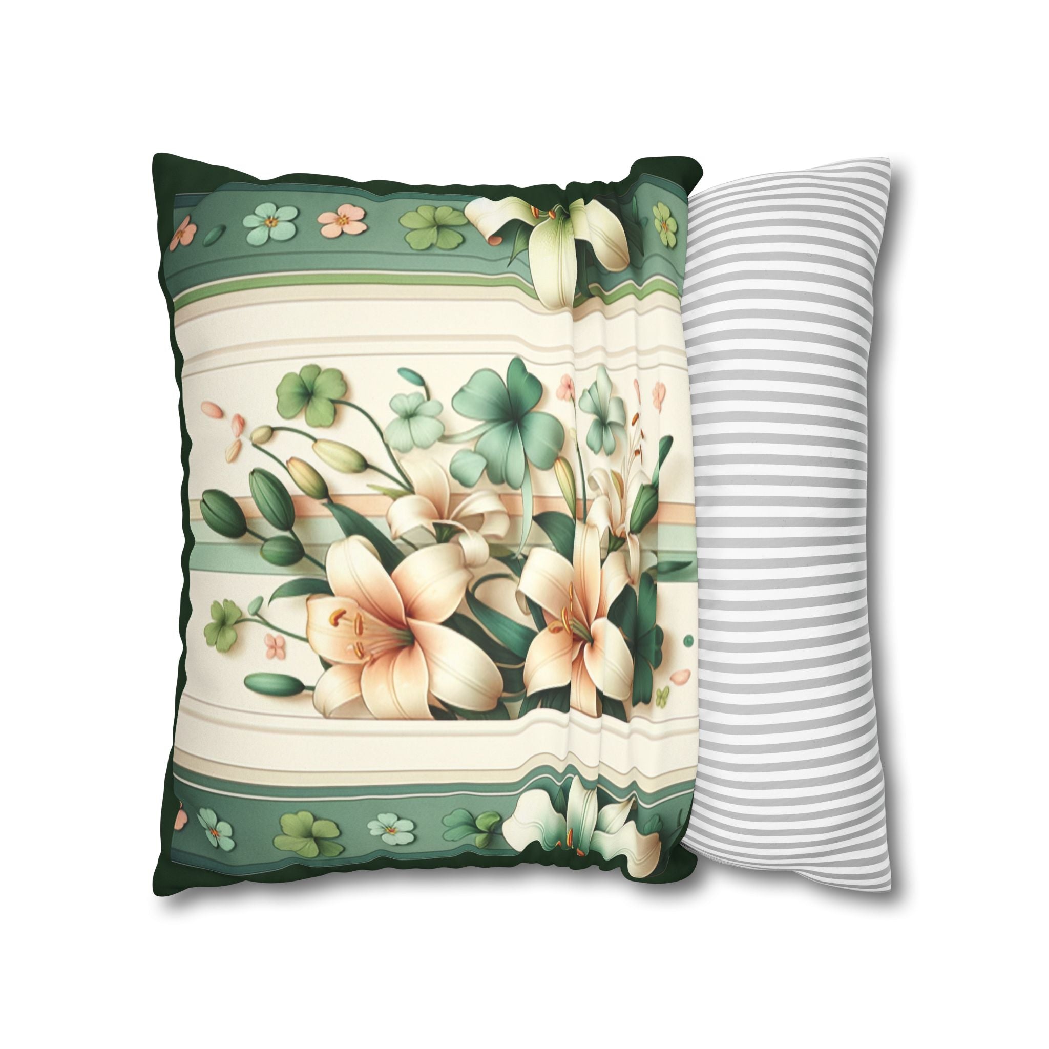 Green and white lilies - Suede Square Pillowcase