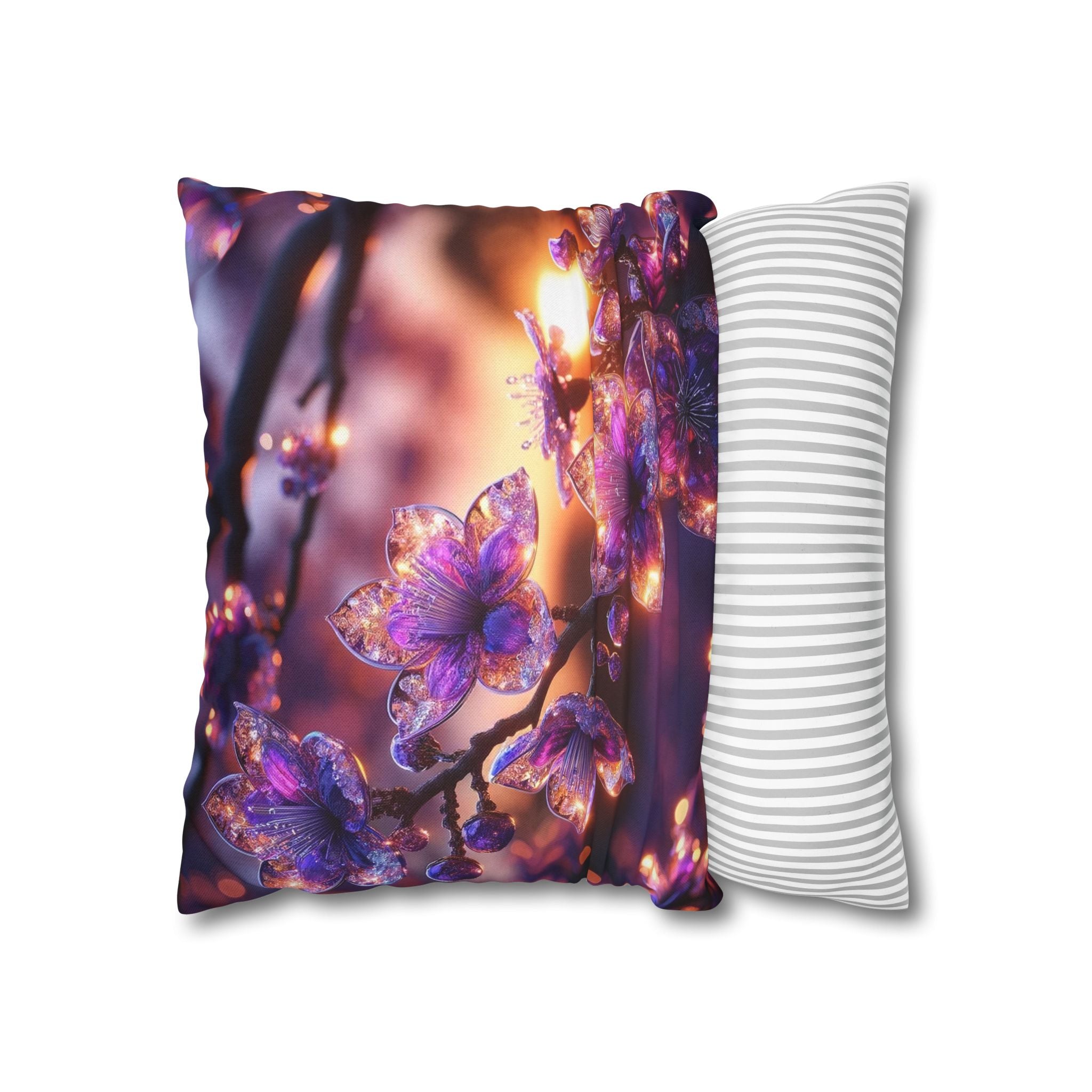 Purple diamond flowers (in sunset) - Polyester Square Pillowcase