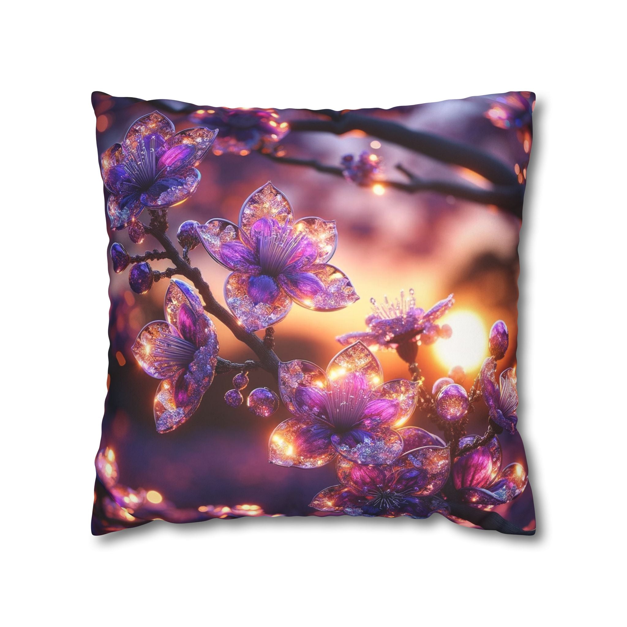 Purple crystal flowers - Suede Square Pillowcase
