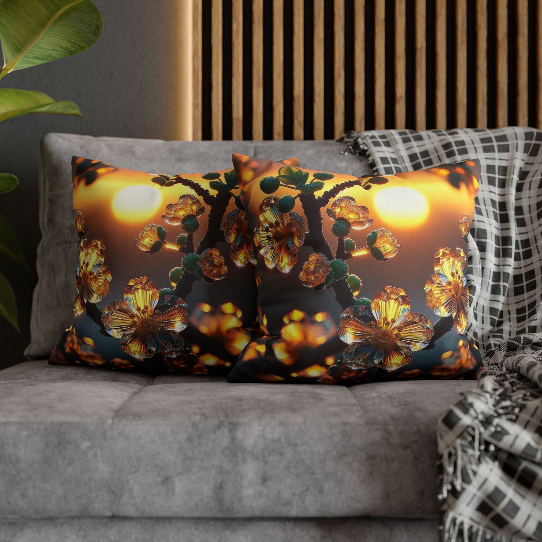 Yellow flowers in sunset - Polyester Square Pillowcase