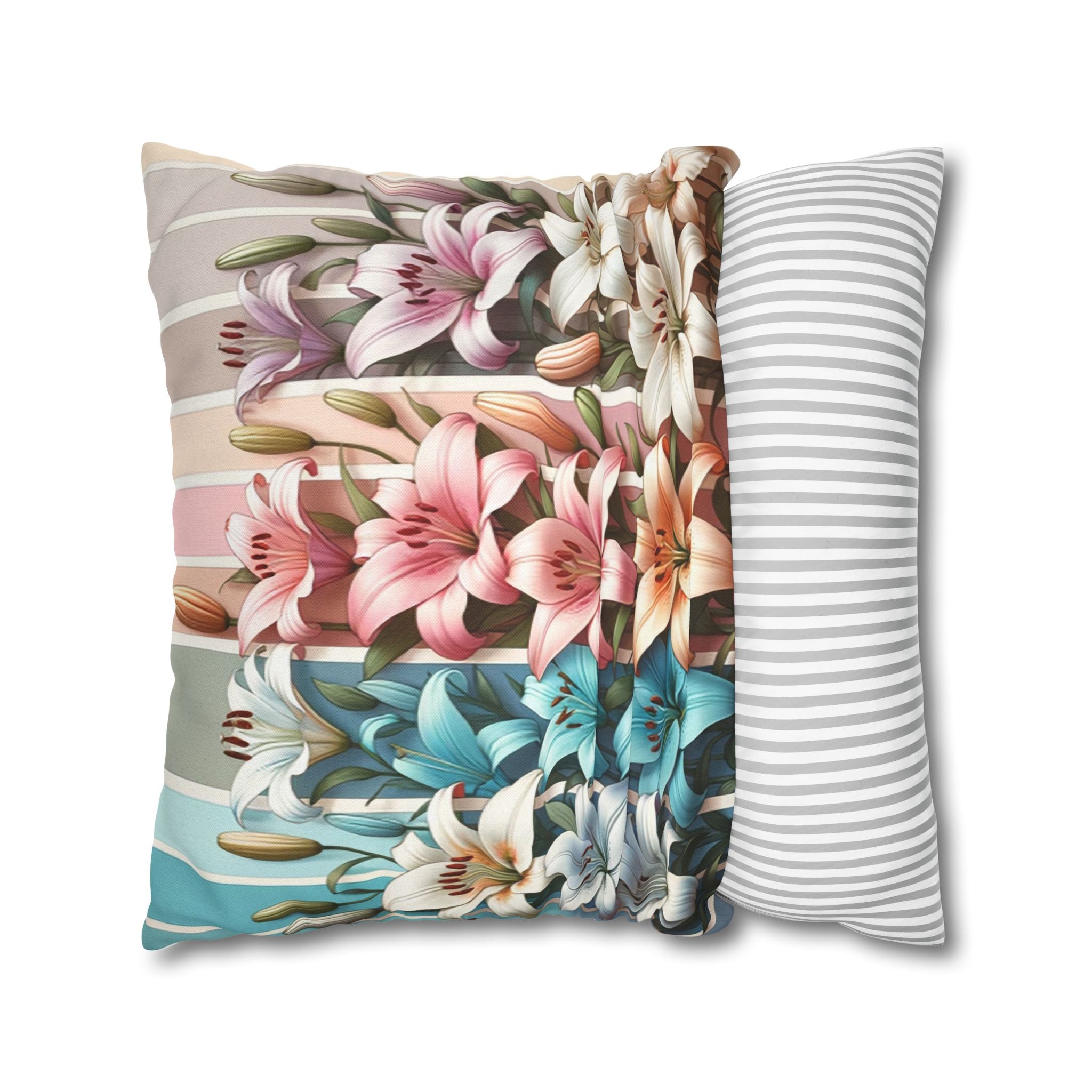 Colourful Lilies in line - Polyester Square Pillowcase