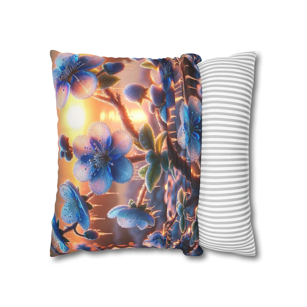Blue, diamond flowers (in sun set) - Suede Square Pillowcase