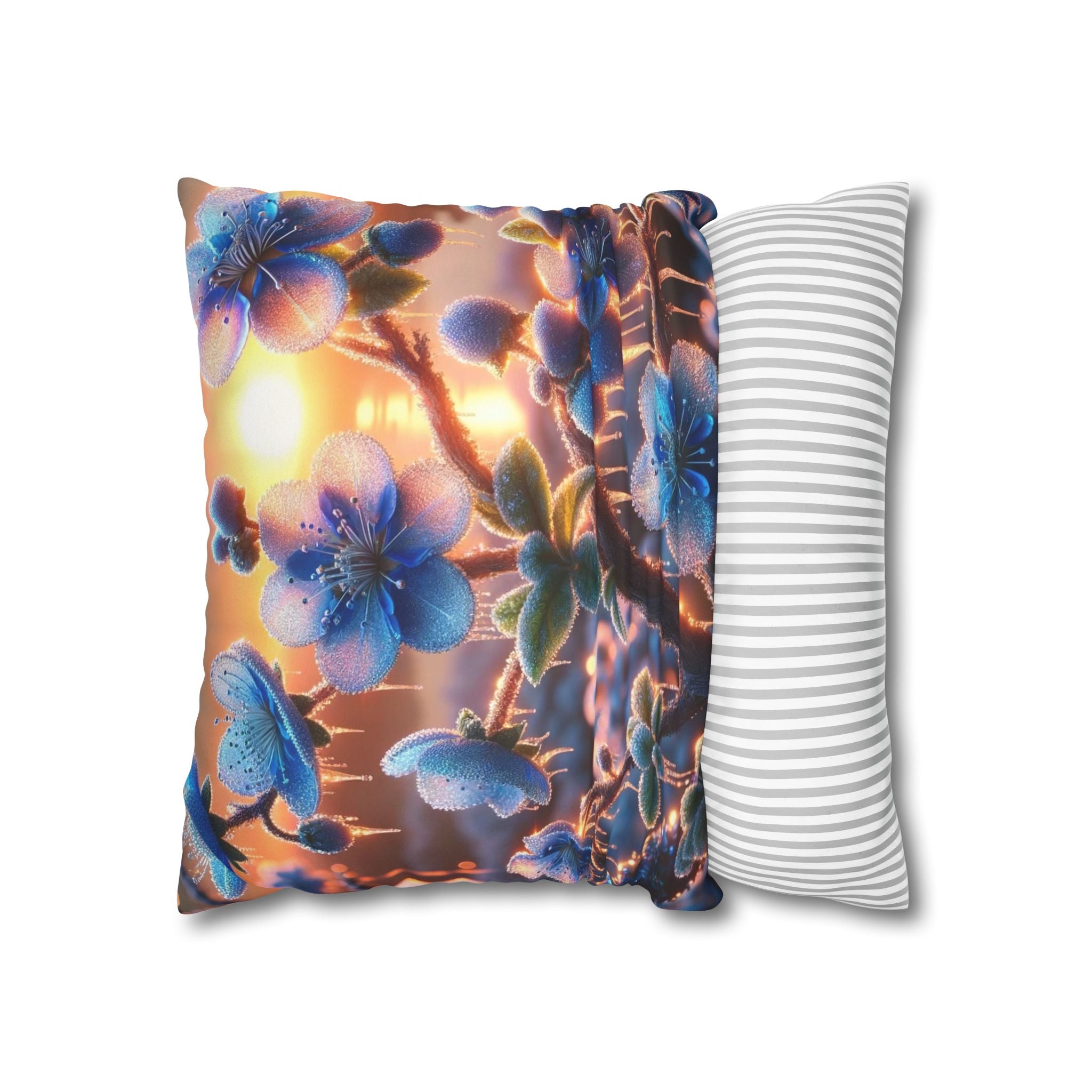 Blue, diamond flowers (in sun set) - Suede Square Pillowcase