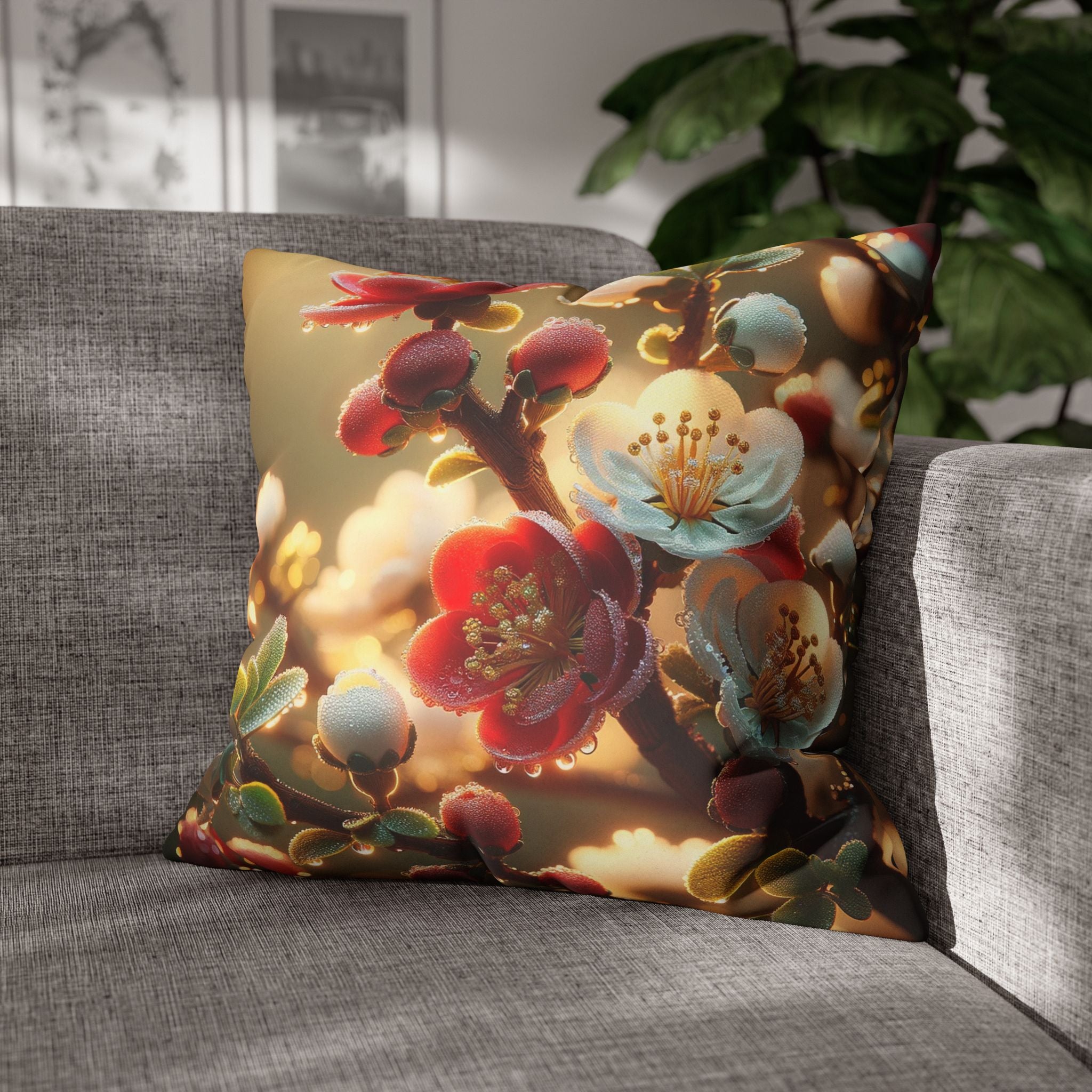 Red and white flowers - Suede Square Pillowcase