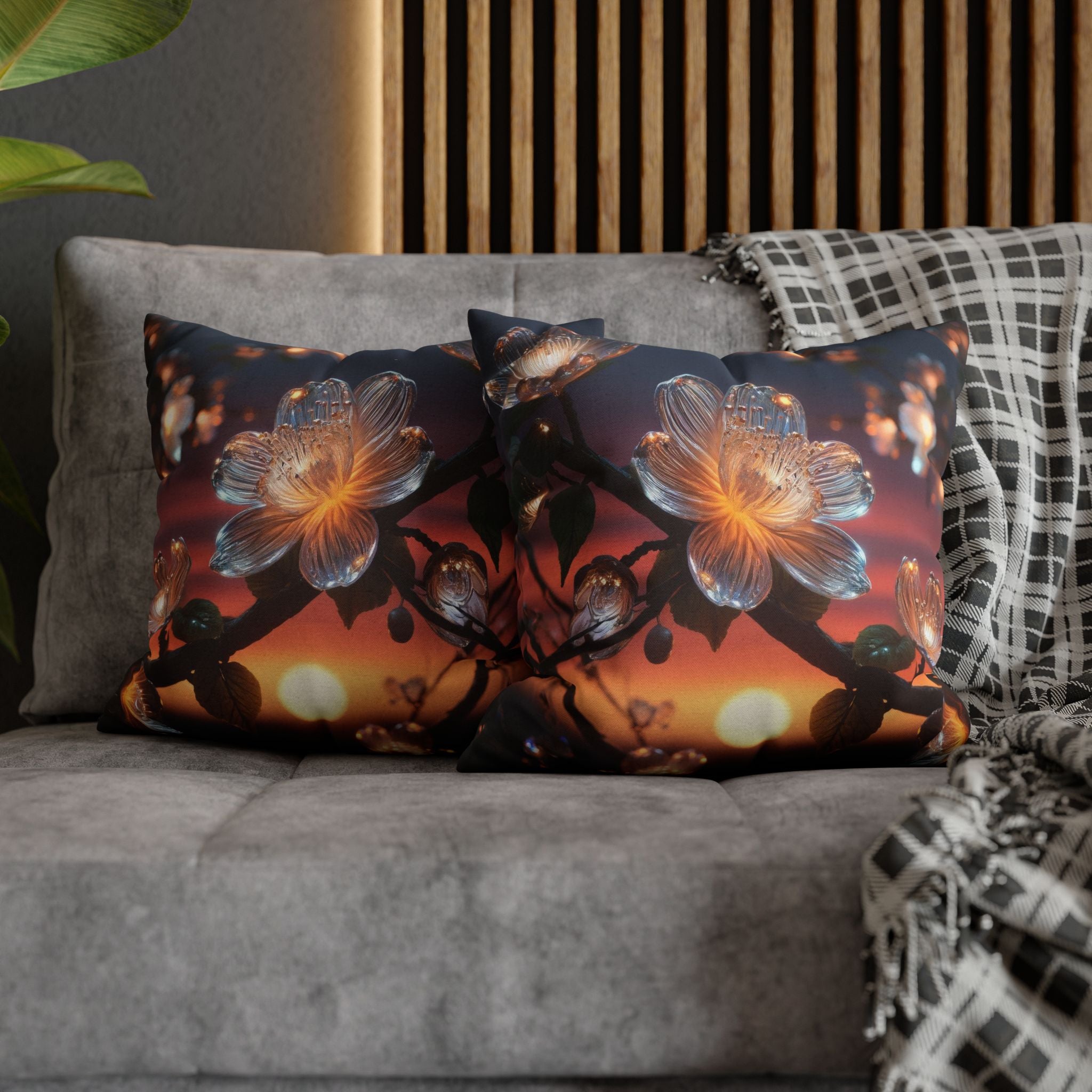 Diamond-white flowers (in sunset) - Polyester Square Pillowcase