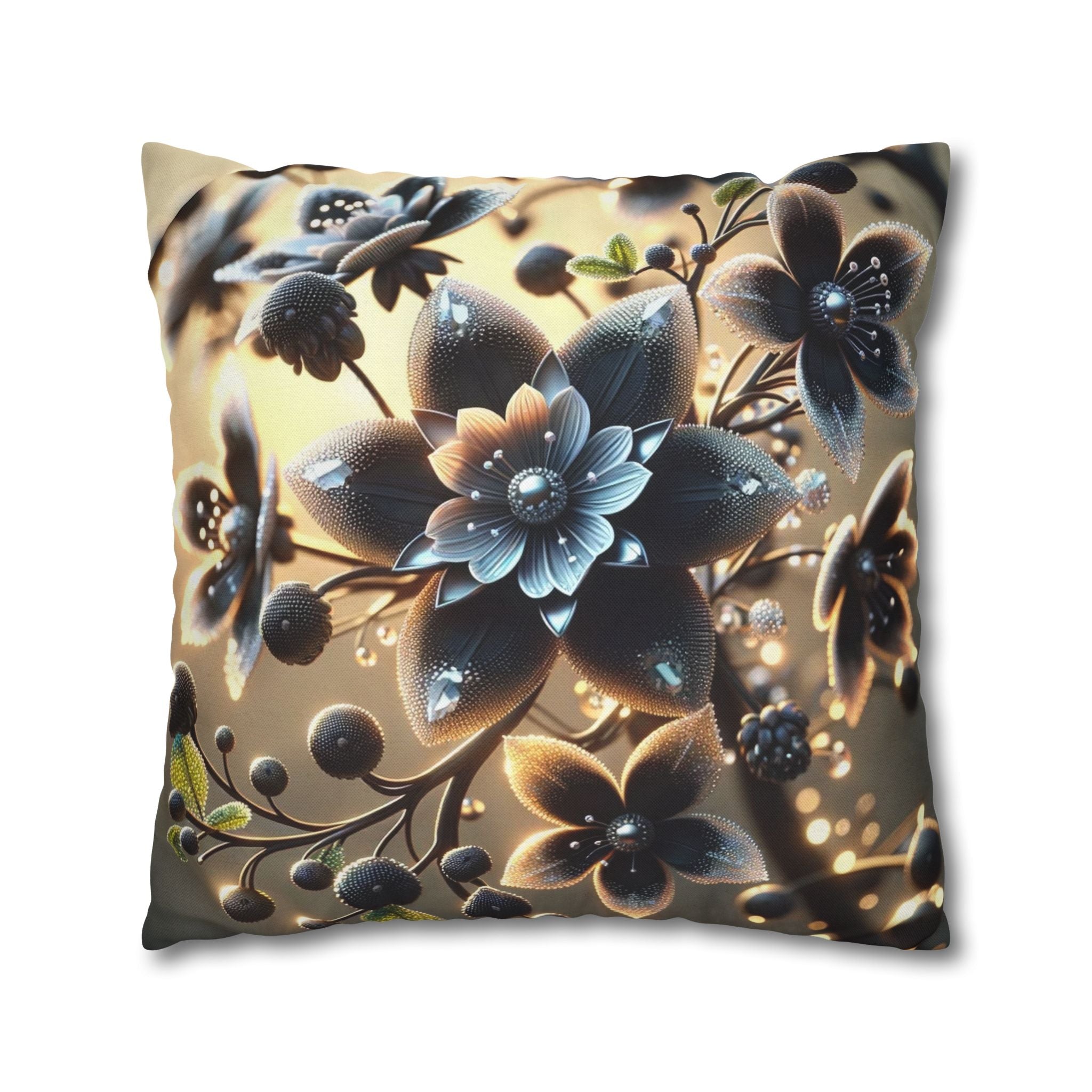 Black diamond flowers (3) - Polyester Square Pillowcase