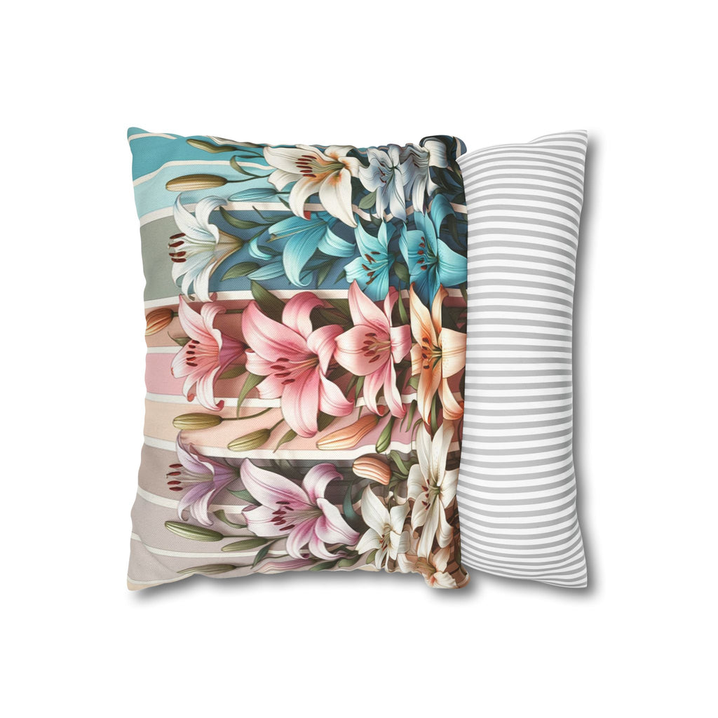 Colourful Lilies in line - Polyester Square Pillowcase