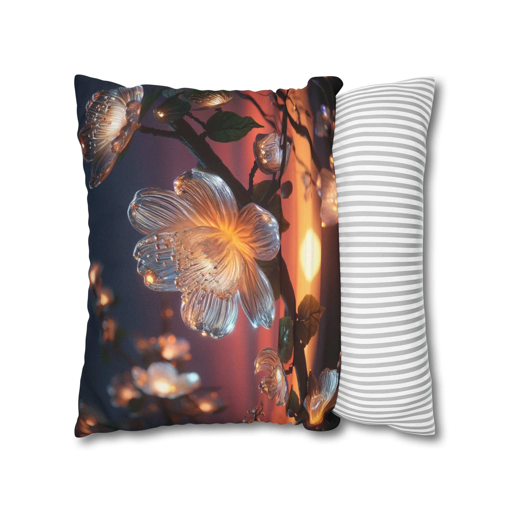 Diamond-white flowers (in sunset) - Polyester Square Pillowcase