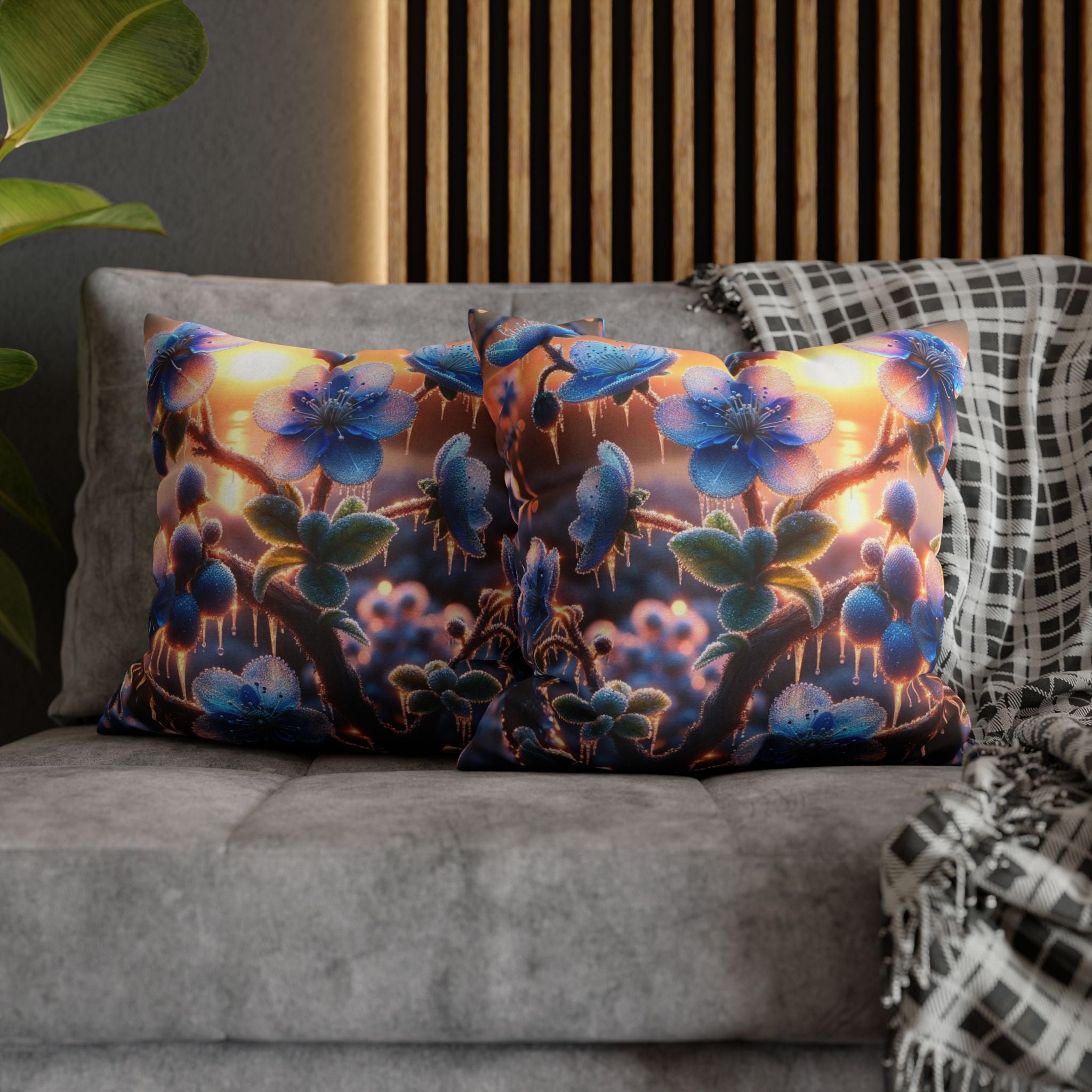 Pillowcase with Blue Flowers and Diamonds