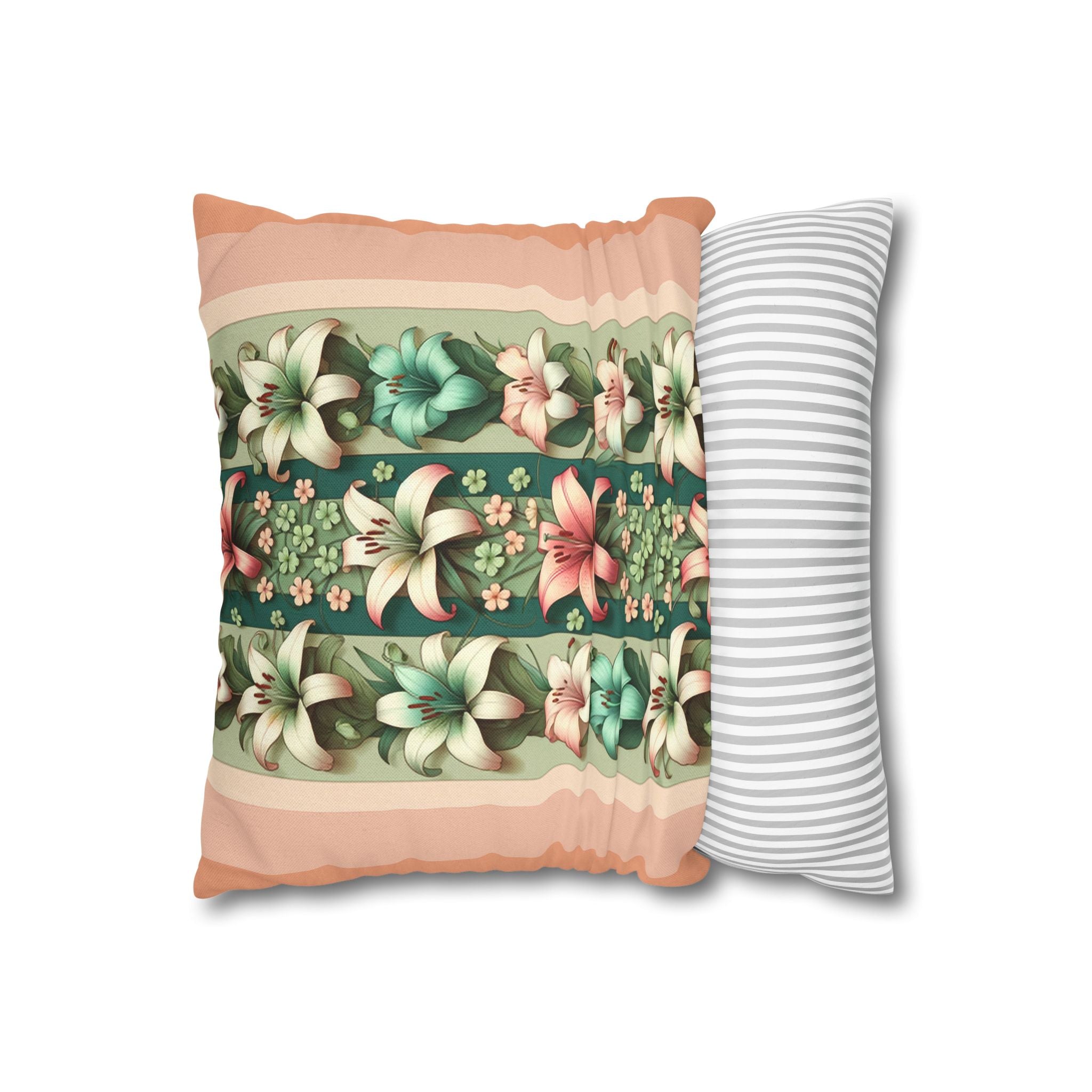 Lilies on peach background - Polyester Square Pillowcase