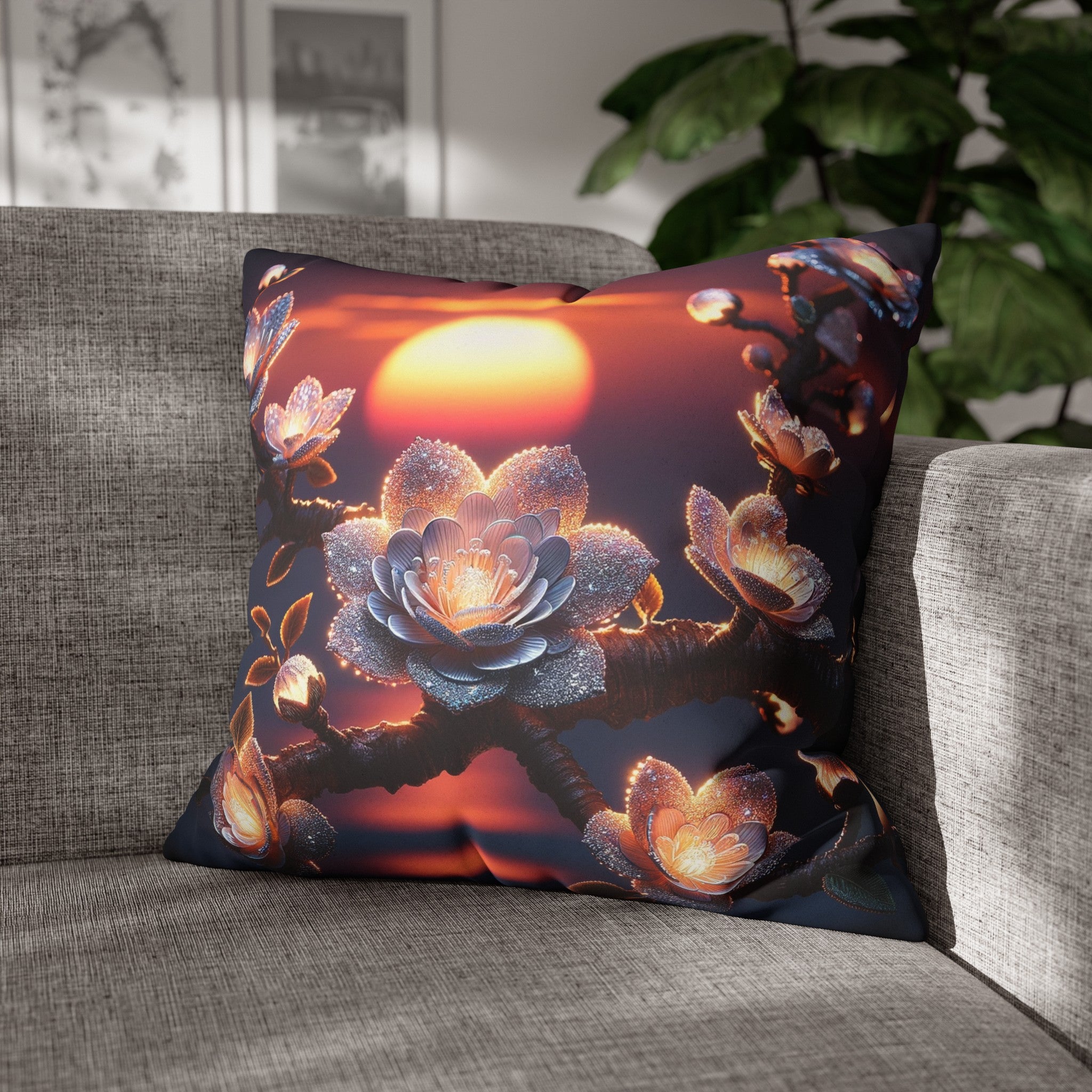 White, diamond flowers in the night - Suede Square Pillowcase