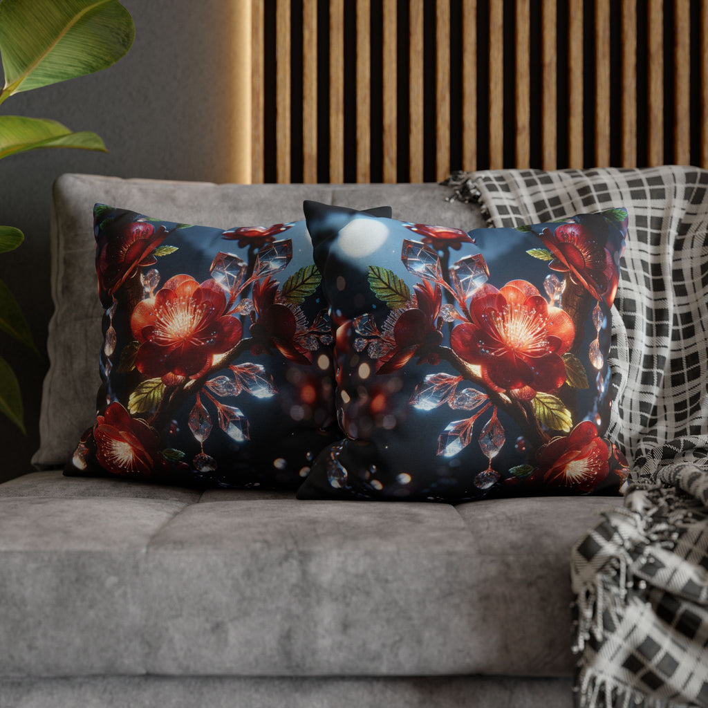 Red flowers in the night - Polyester Square Pillowcase