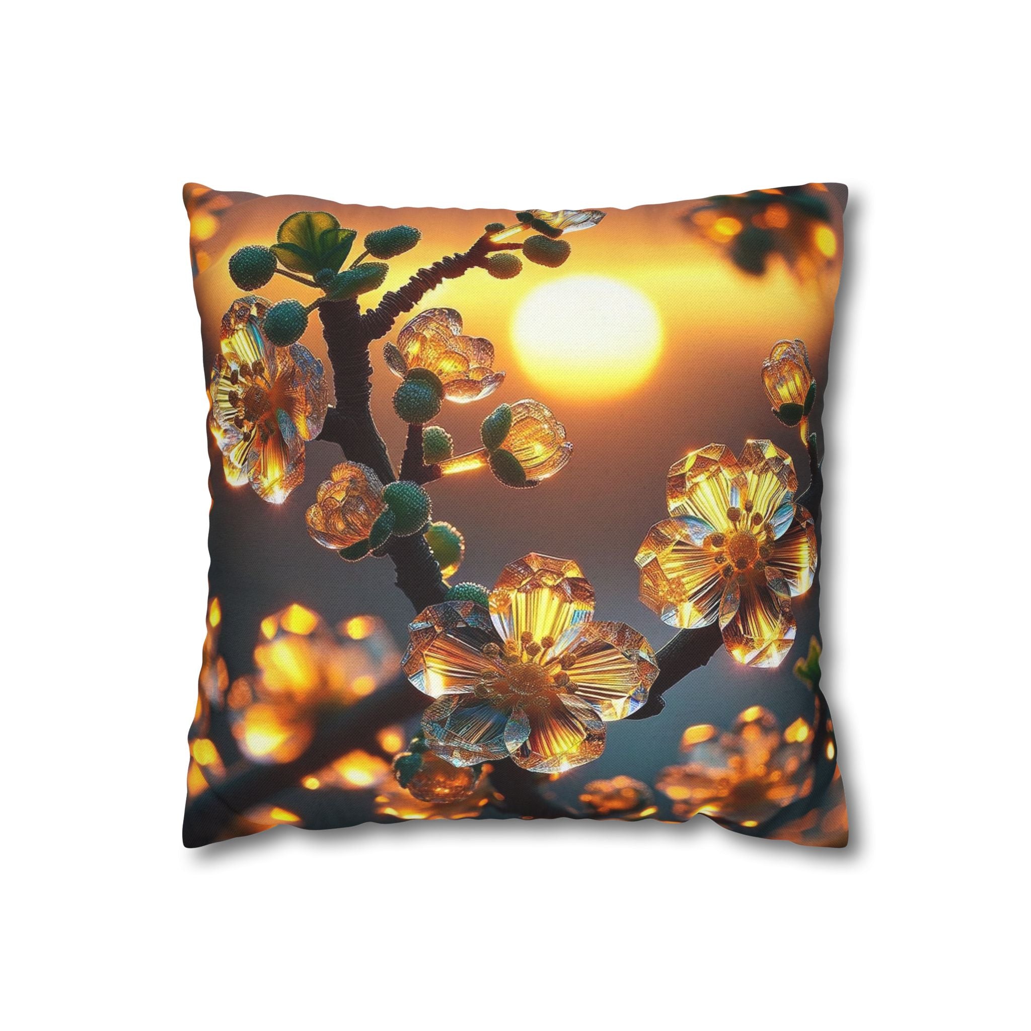 Yellow flowers in sunset - Polyester Square Pillowcase