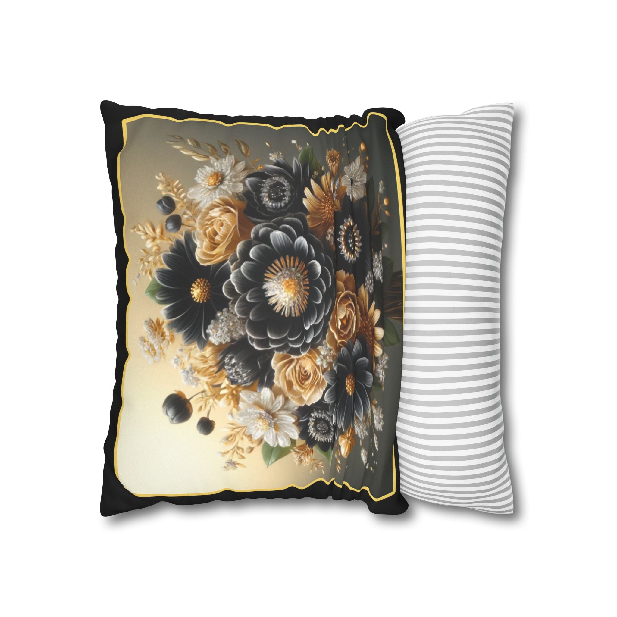 Black & gold (with golden outline) - Suede Square Pillowcase
