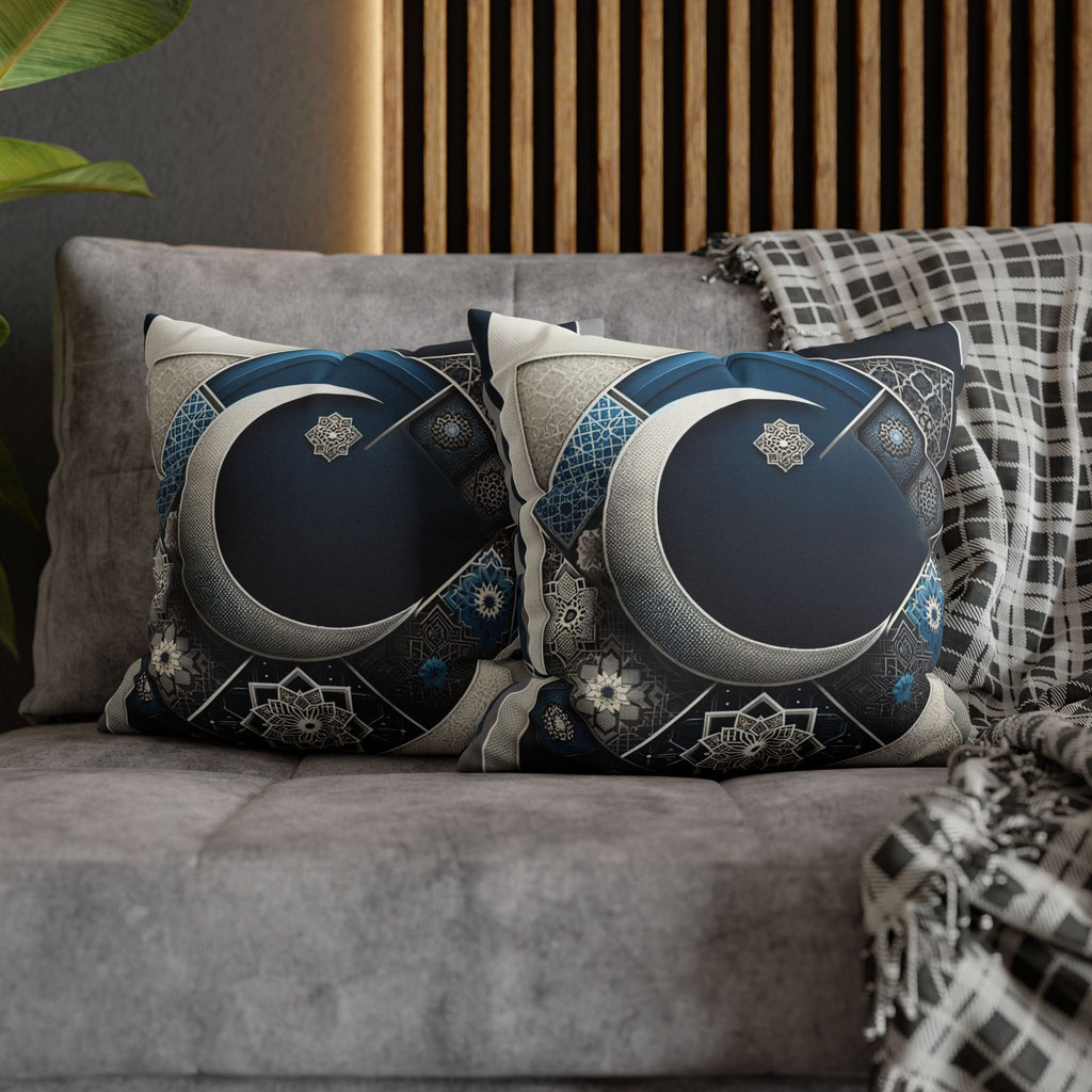 Islamic Art, Silver-blue - Polyester Square Pillowcase